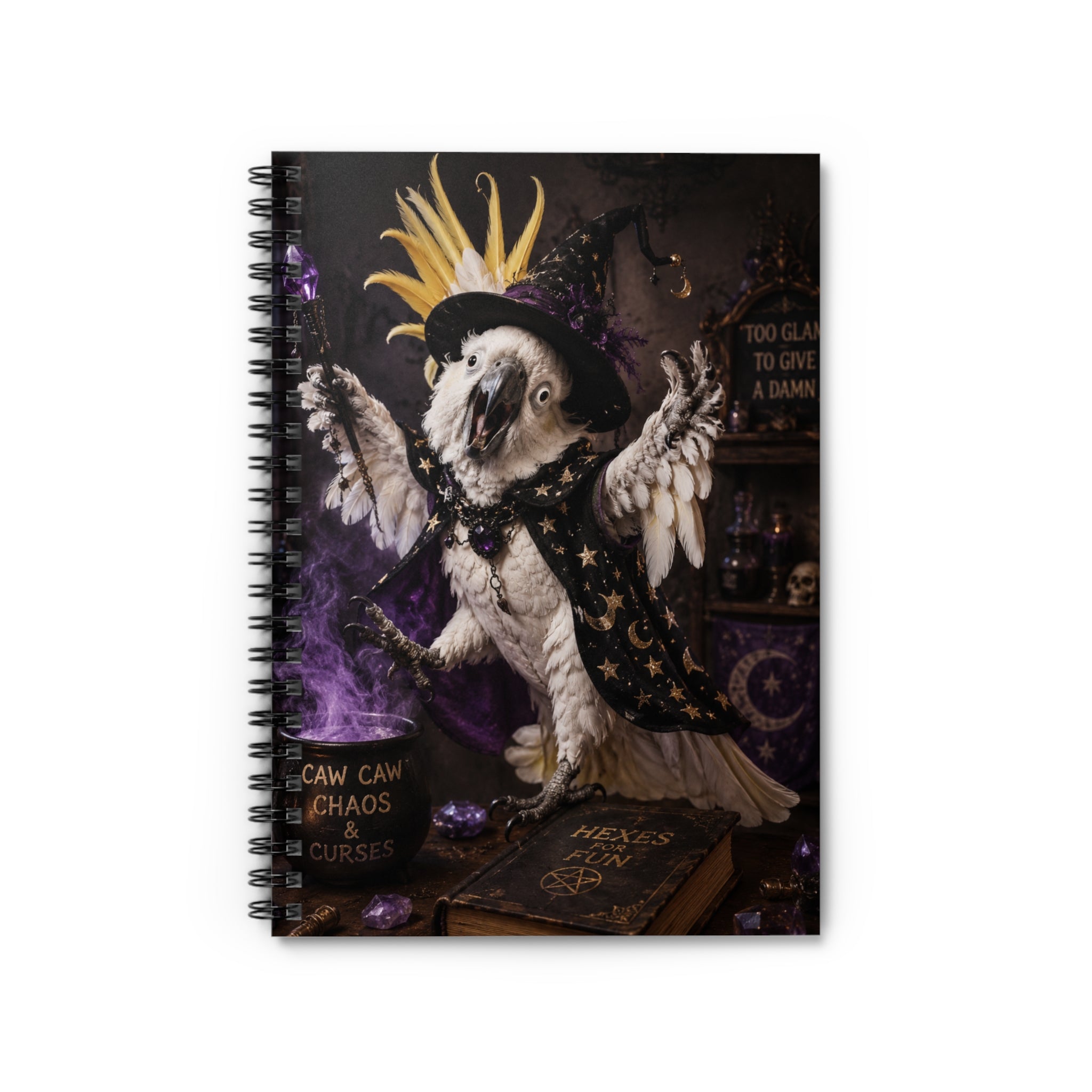 Witch Parrot Spiral Notebook — Magical Grimoires & Caw Caw Chaos Ruled Journal