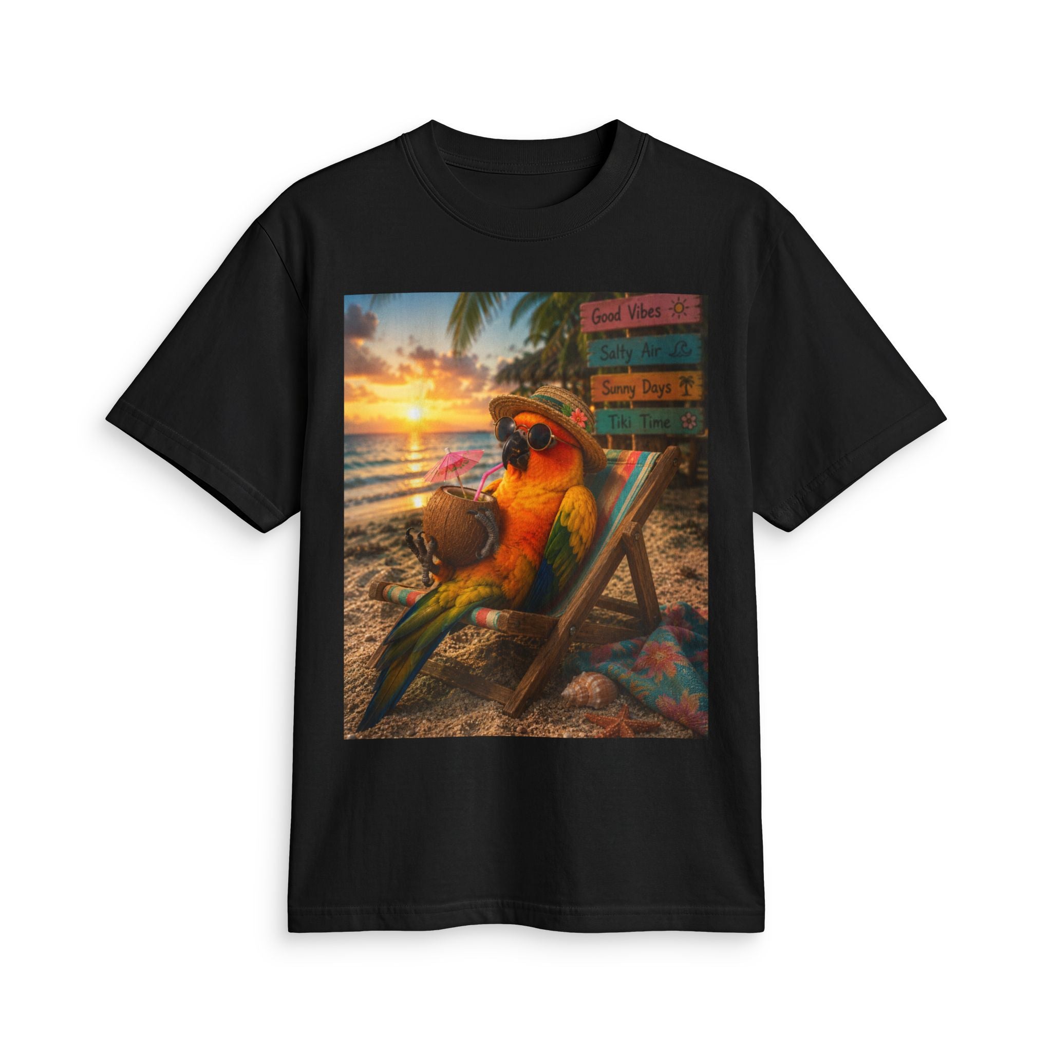 T-Shirt — "Birds and Salt Life" Tropical Beach Parrot Graphic Tee