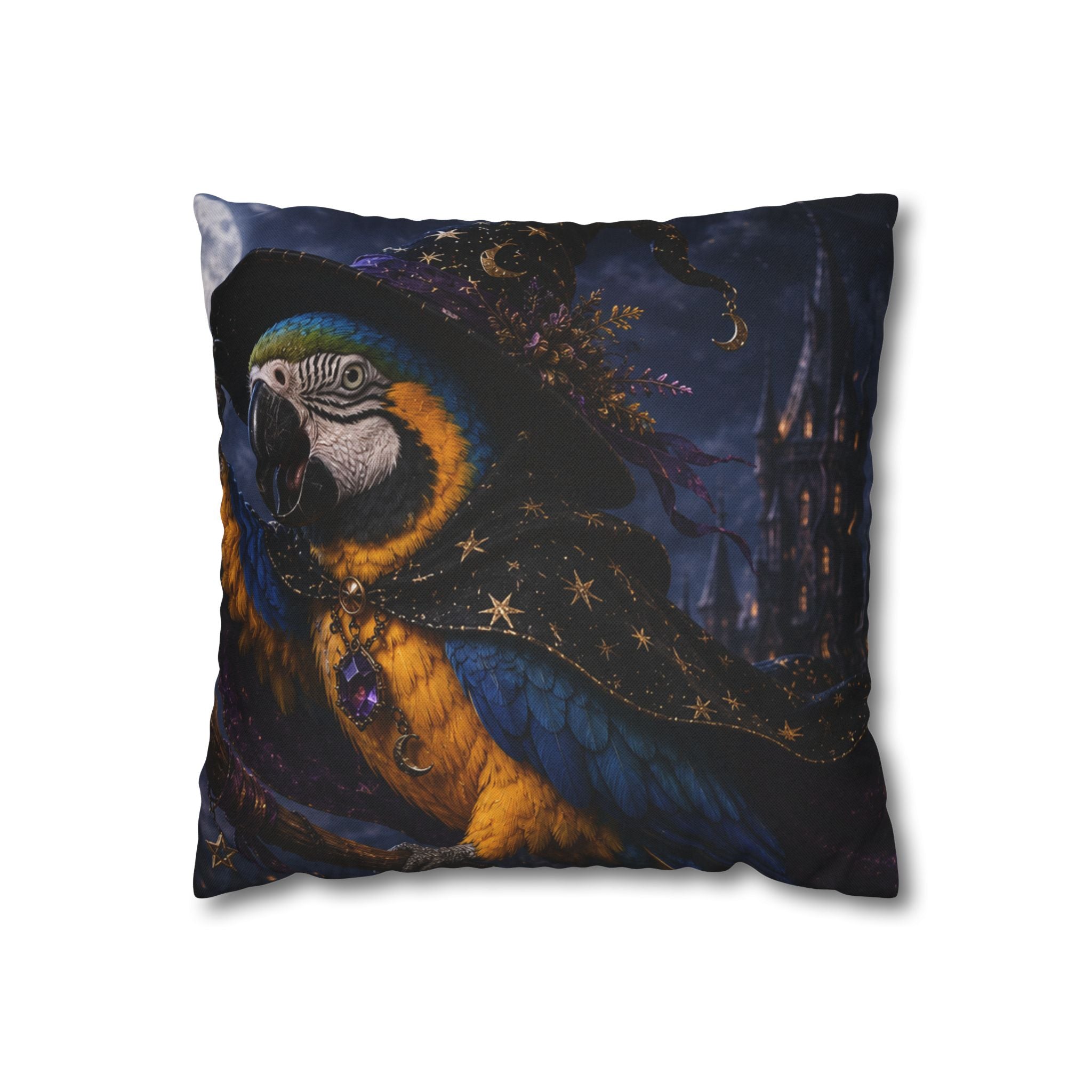 Mystic Parrot Decorative Pillowcase — Nighttime Wizardry Macaw Accent