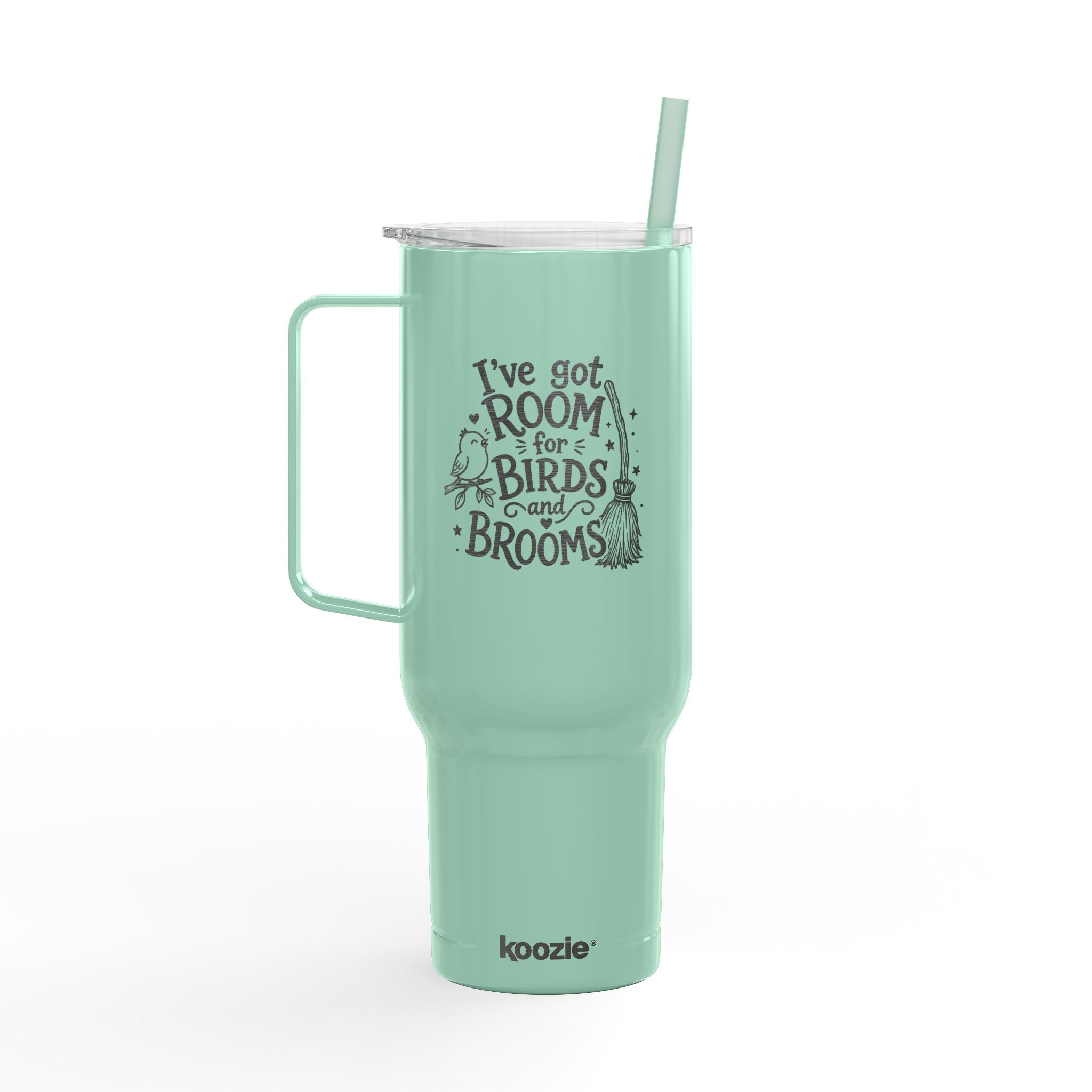 40oz Engraved Tumbler — "I've Got Room for Birds and Brooms" (Insulated Travel Mug)