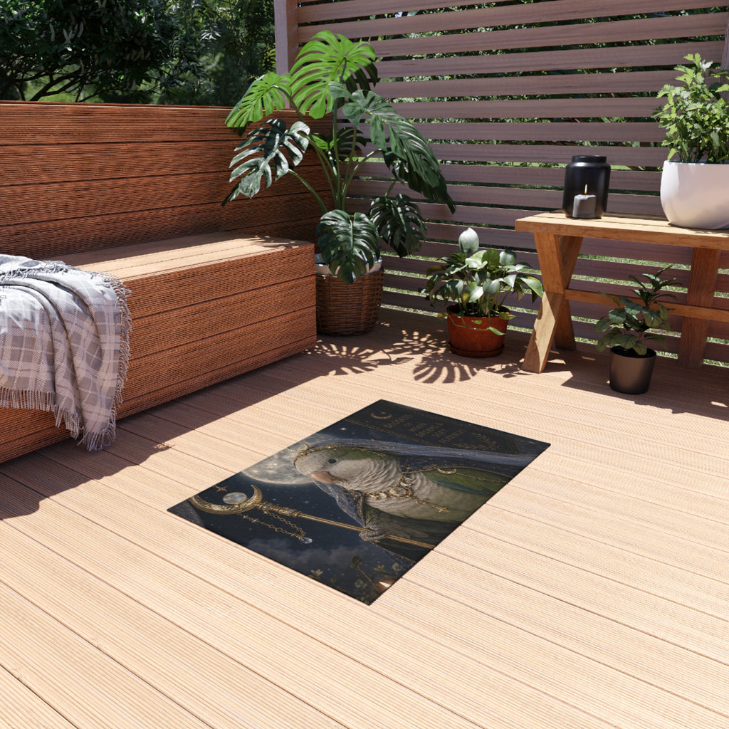Goddess Parrot Moon Outdoor Rug — Celestial Bird Patio Mat