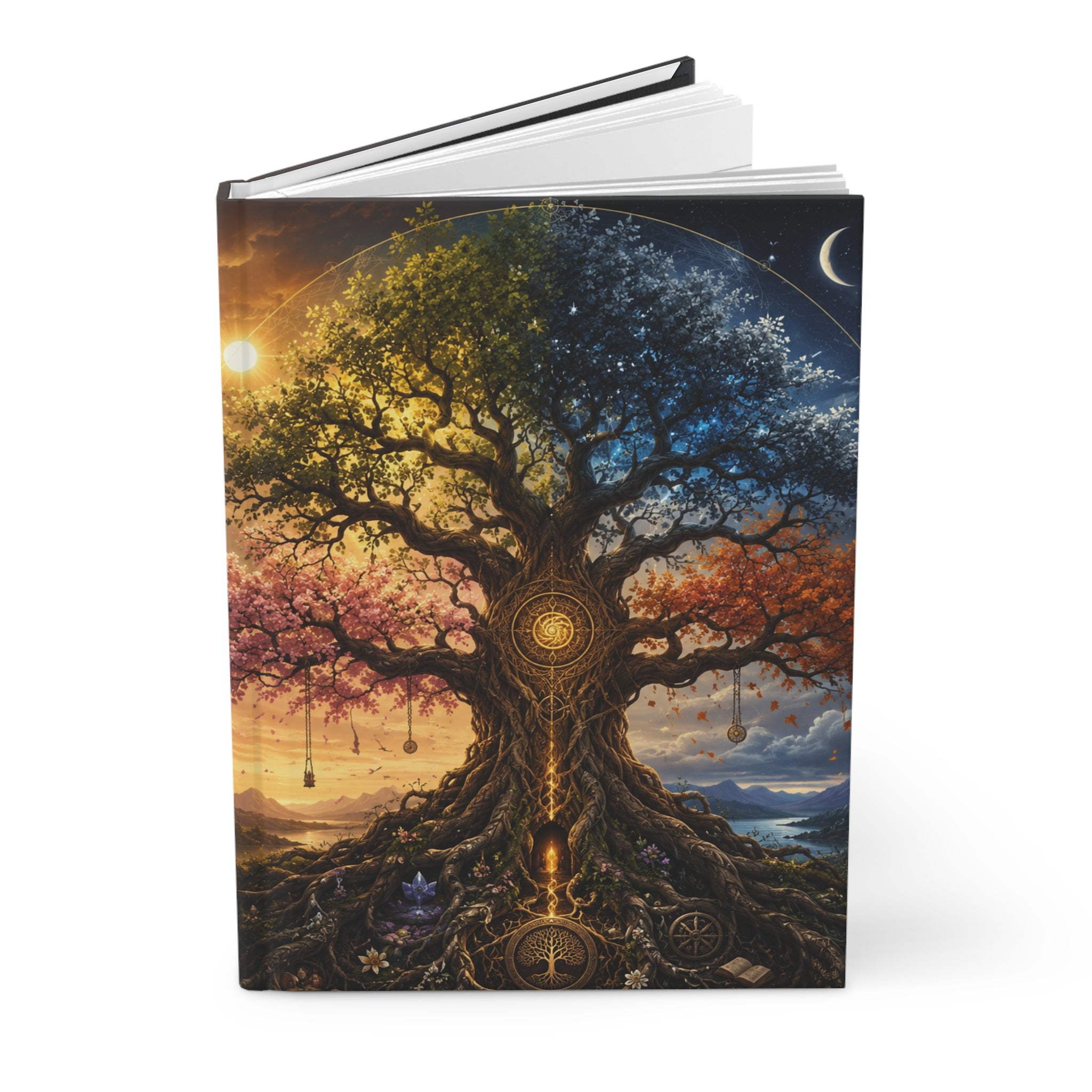 Tree of Seasons Hardcover Journal — Mystical Yggdrasil Art Notebook