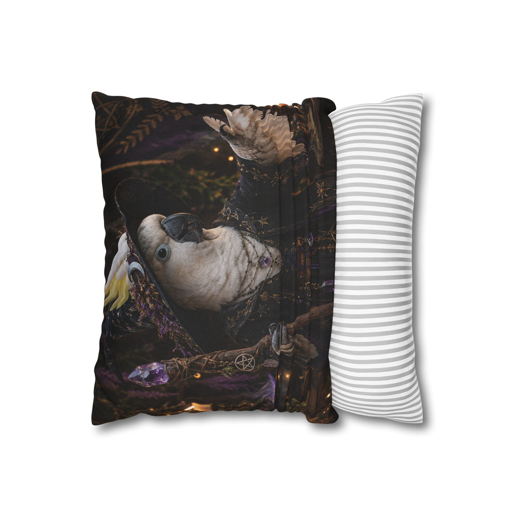 Witch Parrot Decorative Pillowcase — Mystic Cockatoo Accent Cushion Cover