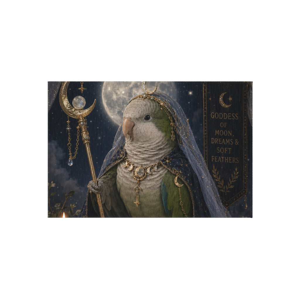 Goddess Parrot Moon Outdoor Rug — Celestial Bird Patio Mat