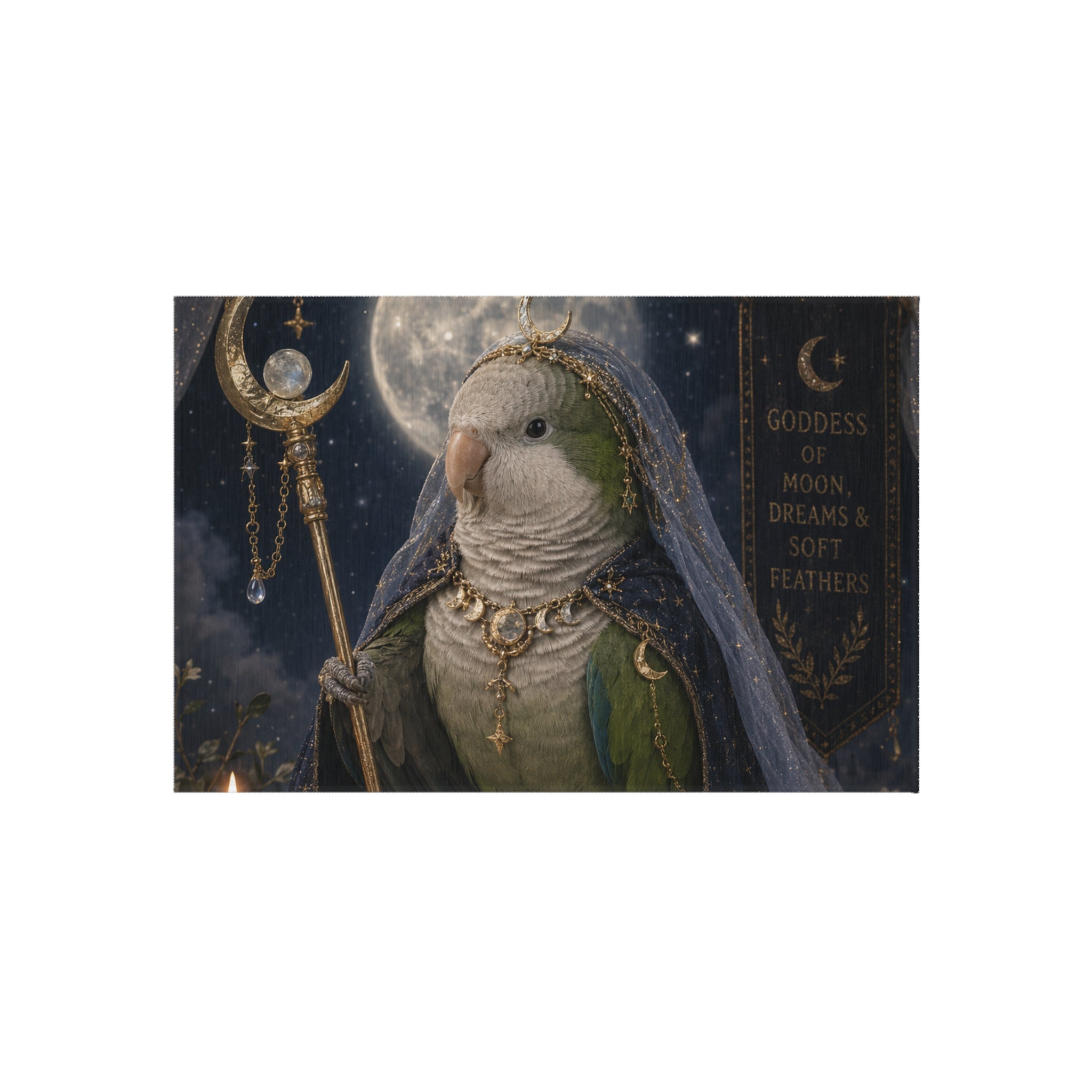 Goddess Parrot Moon Outdoor Rug — Celestial Bird Patio Mat
