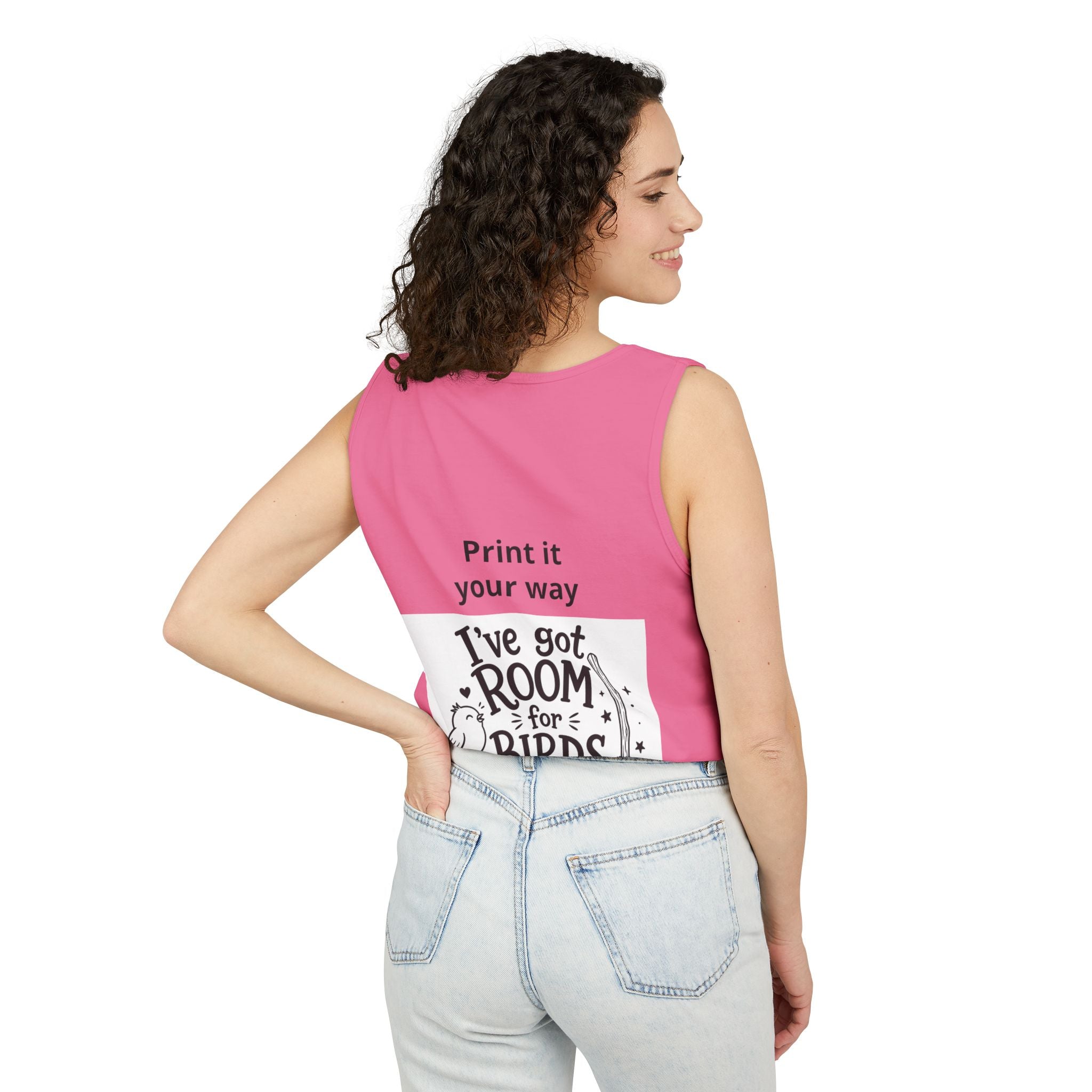 Wizard Flamingo Tank Top — "I’ve Got Room for Birds and Brooms" Graphic