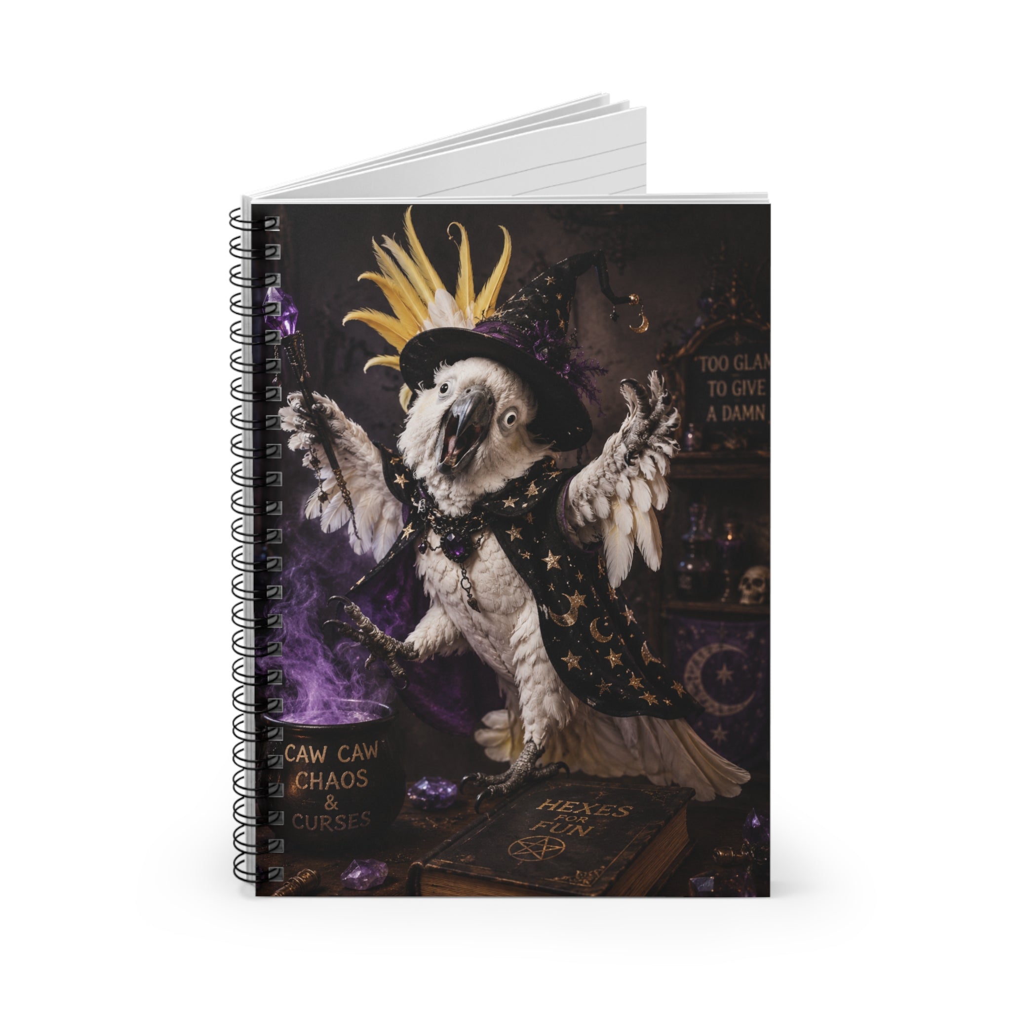 Witch Parrot Spiral Notebook — Magical Grimoires & Caw Caw Chaos Ruled Journal