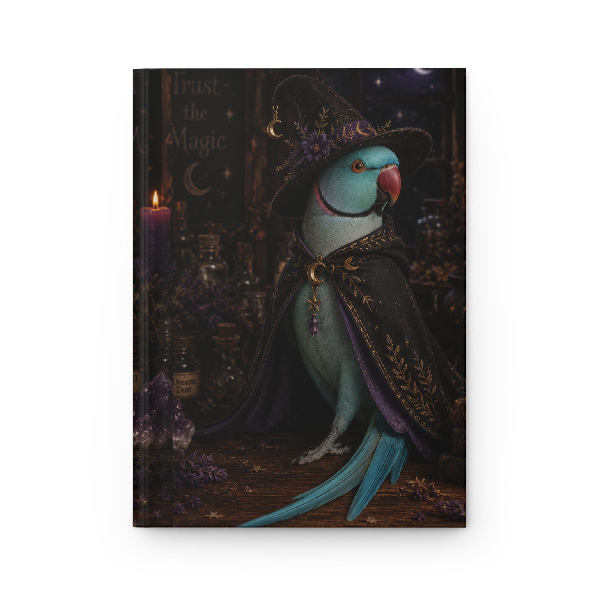 Witchy Parakeet Hardcover Journal — 'Trust the Magic' Mystical Notebook