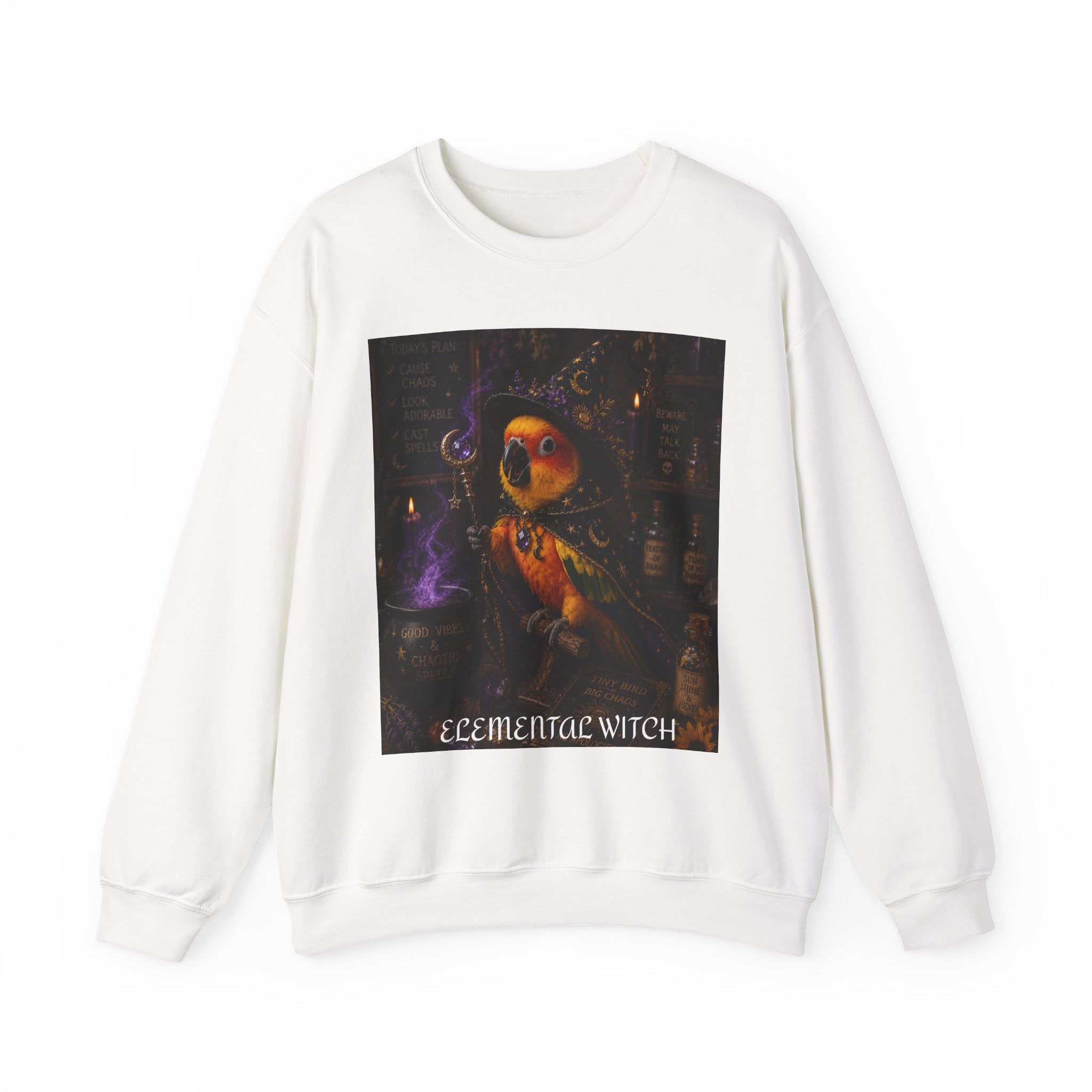 Elemental Witch Sun Conure l Sweatshirt – Mystical Halloween Graphic Crewneck