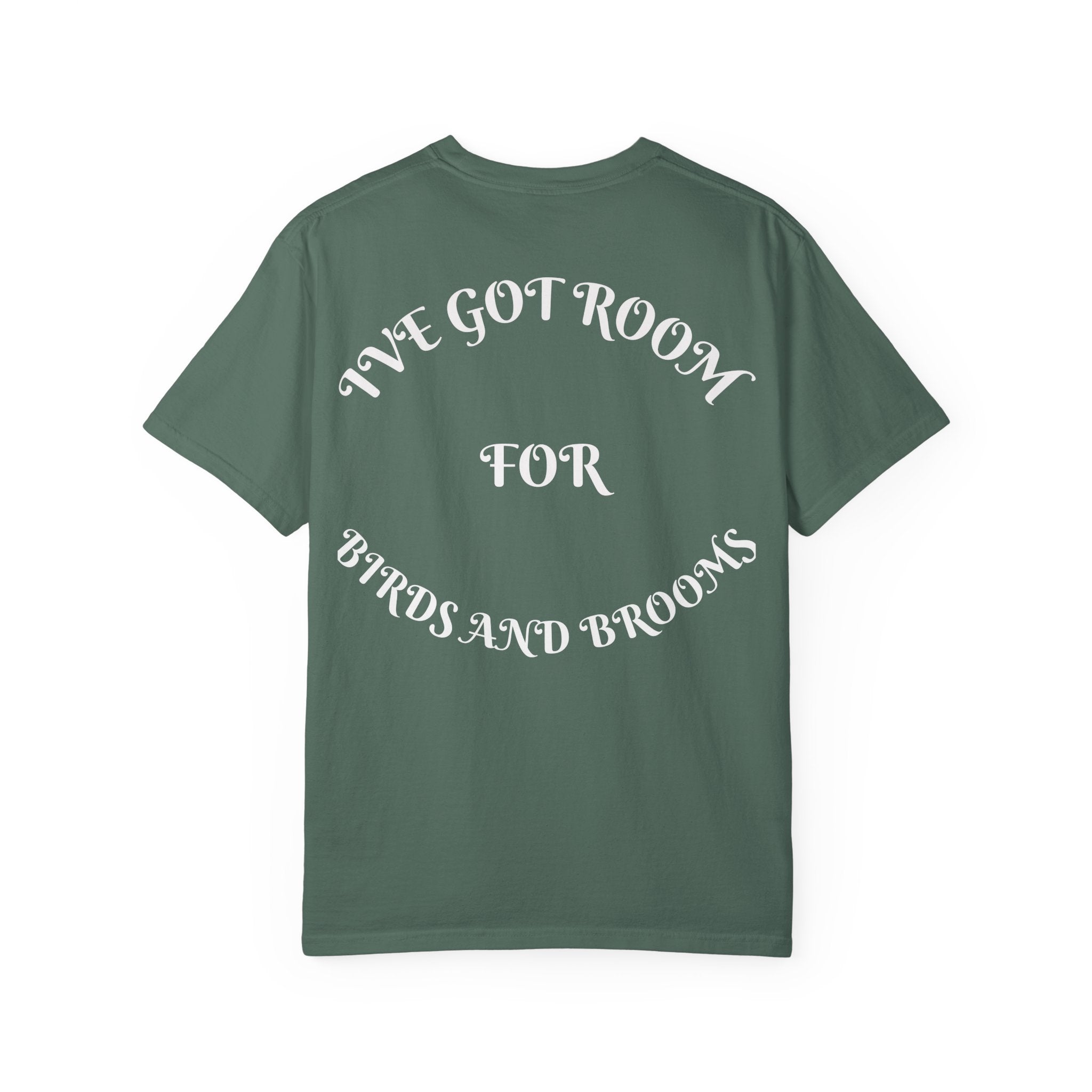 Witch Parrot T-Shirt — "Primordial Witch" Graphic Tee with "I've Got Room for Birds and Brooms" Back