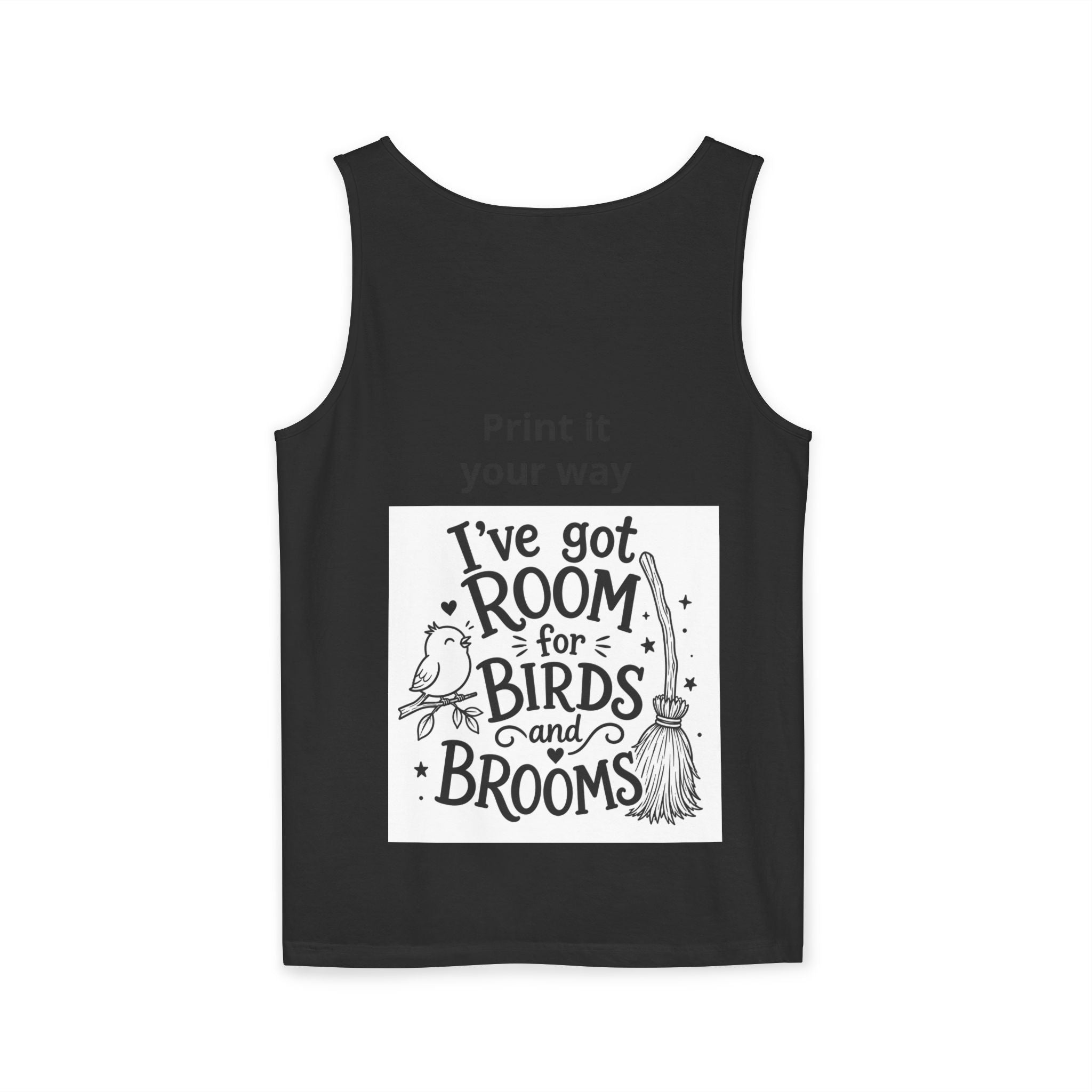 Wizard Flamingo Tank Top — "I’ve Got Room for Birds and Brooms" Graphic