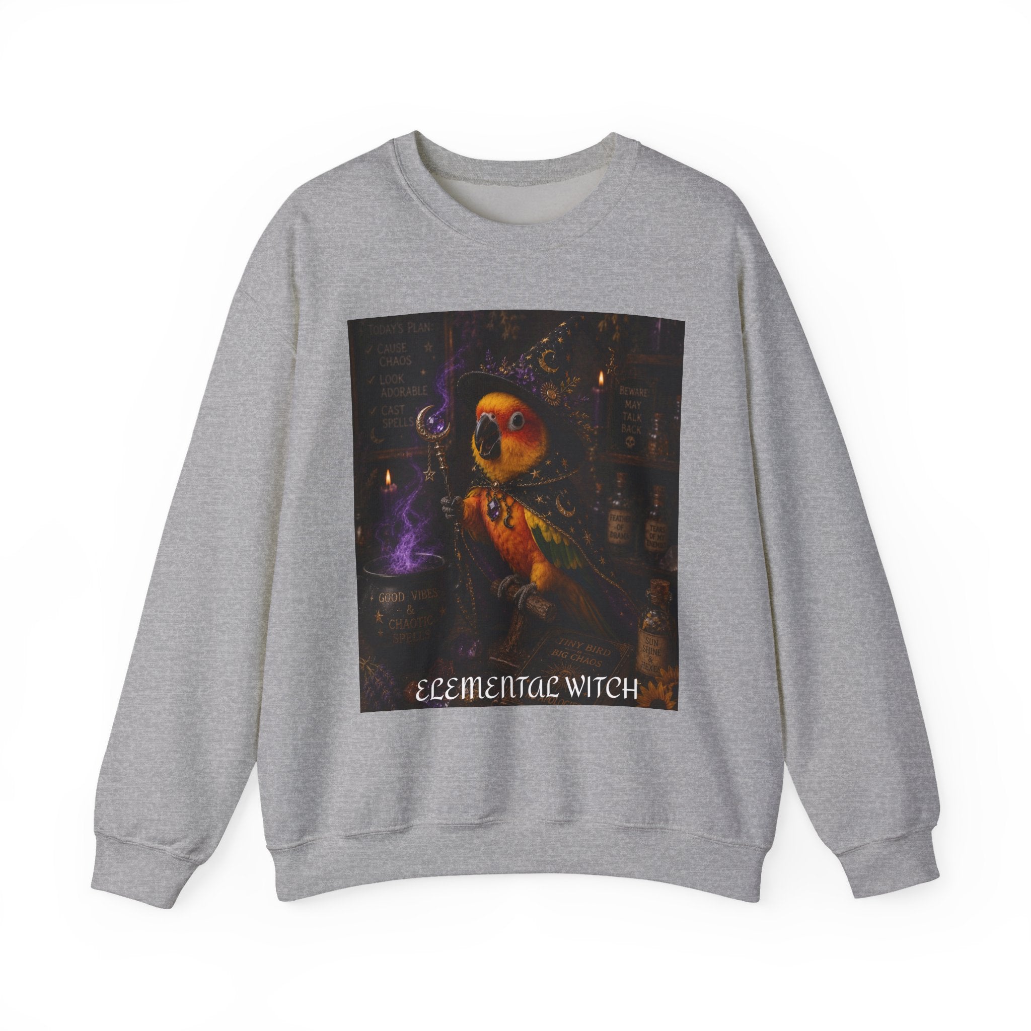 Elemental Witch Sun Conure l Sweatshirt – Mystical Halloween Graphic Crewneck