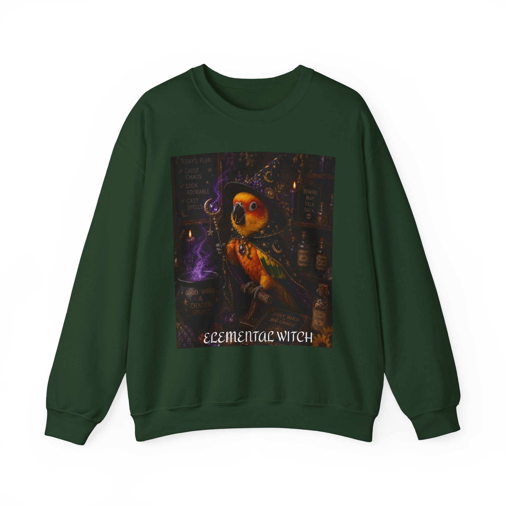 Elemental Witch Sun Conure l Sweatshirt – Mystical Halloween Graphic Crewneck