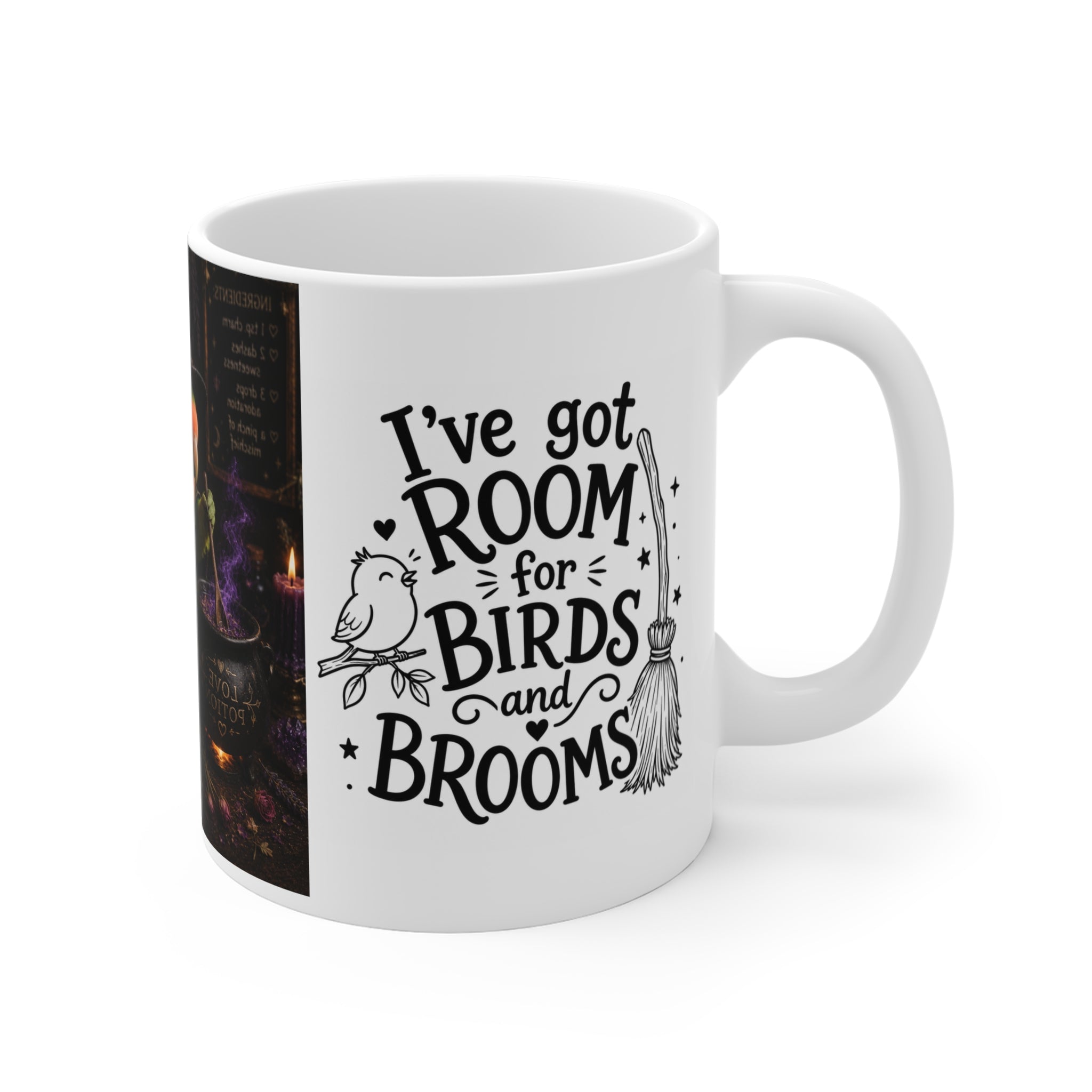Witchy Lovebird Mug — Cute Magical Bird Brews Potion 11oz