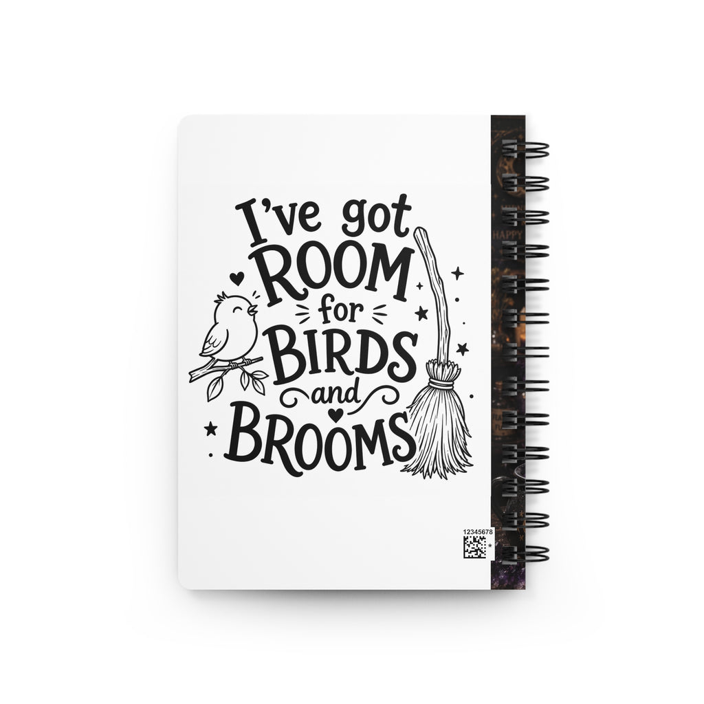 Witchy Parrot Spiral Notebook — "I’ve Got Room for Birds and Brooms" Journal