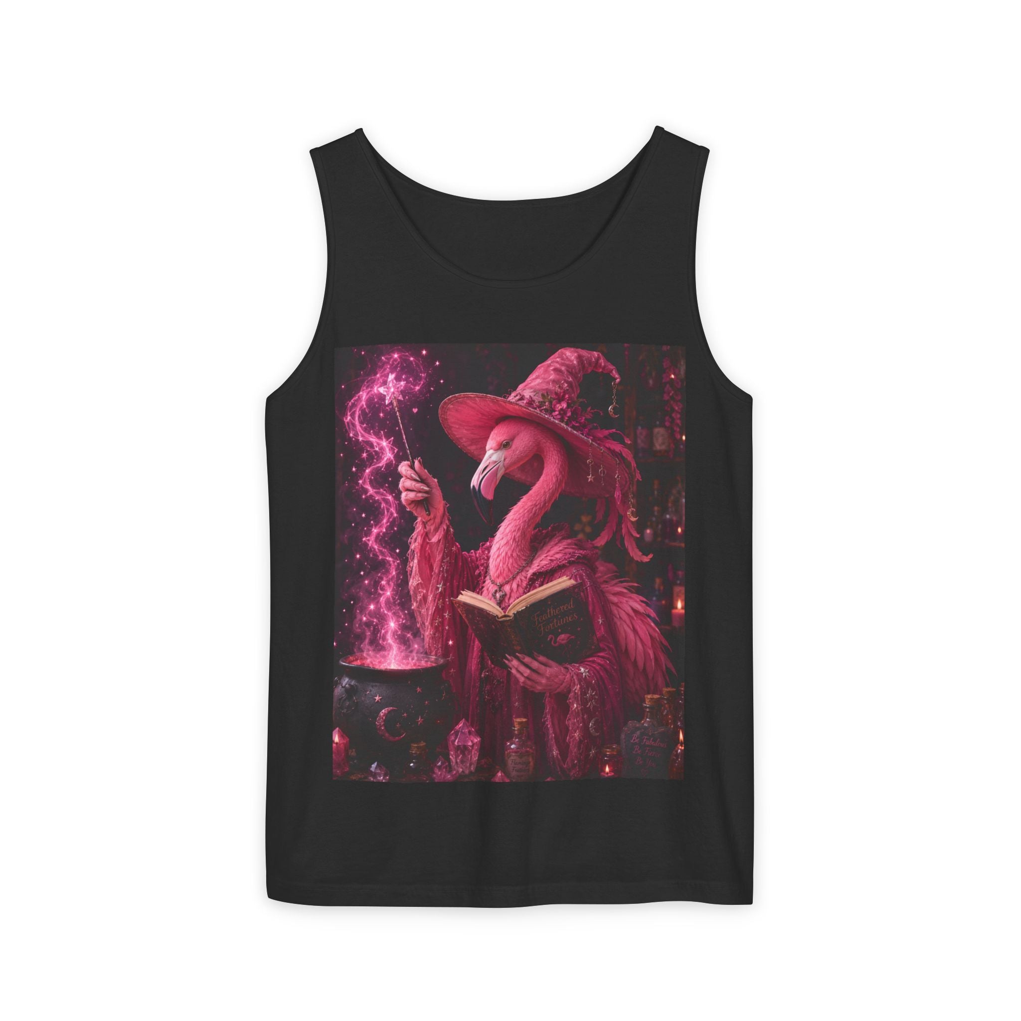 Wizard Flamingo Tank Top — "I’ve Got Room for Birds and Brooms" Graphic