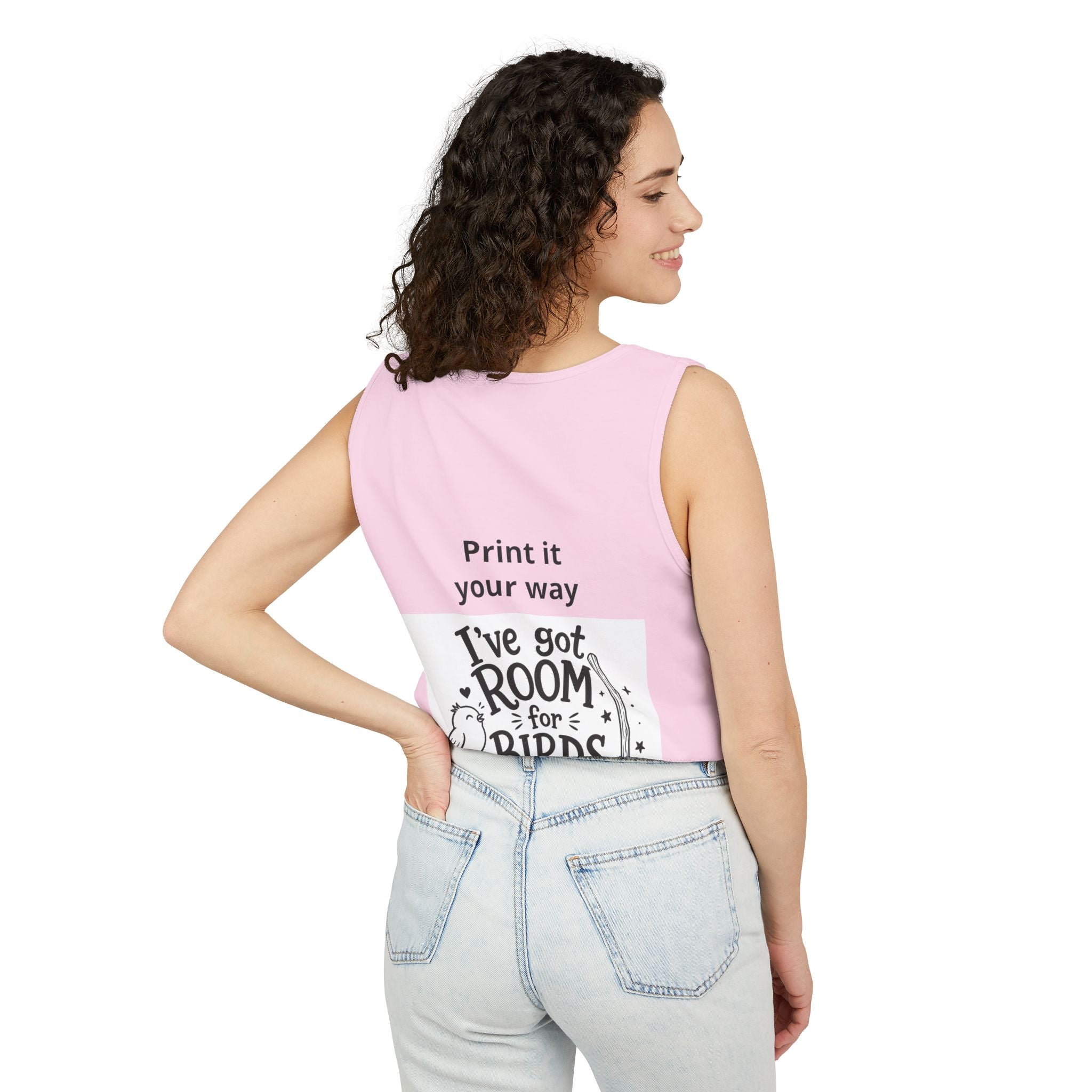 Wizard Flamingo Tank Top — "I’ve Got Room for Birds and Brooms" Graphic