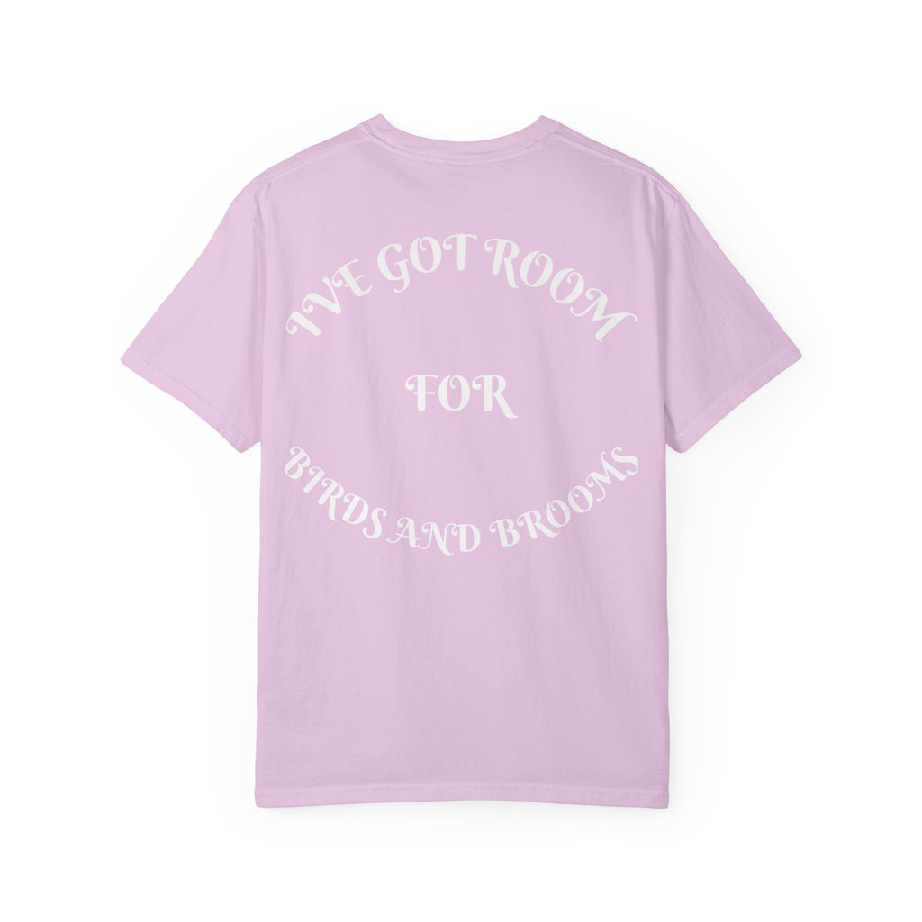 Witch Parrot T-Shirt — "Primordial Witch" Graphic Tee with "I've Got Room for Birds and Brooms" Back