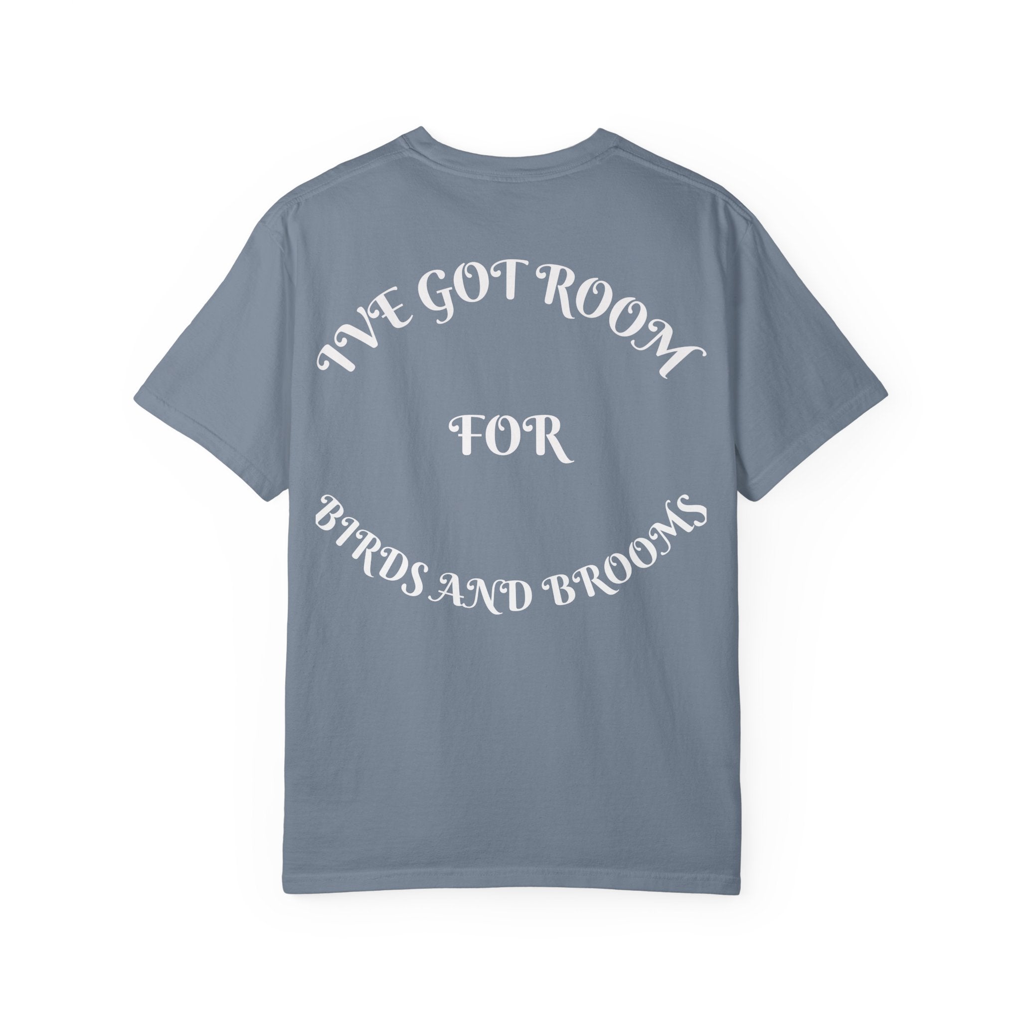 Witch Parrot T-Shirt — "Primordial Witch" Graphic Tee with "I've Got Room for Birds and Brooms" Back