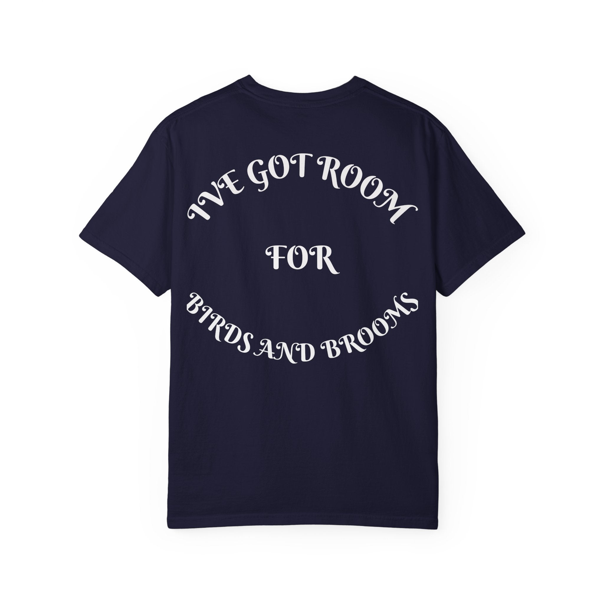 Witch Parrot T-Shirt — "Primordial Witch" Graphic Tee with "I've Got Room for Birds and Brooms" Back