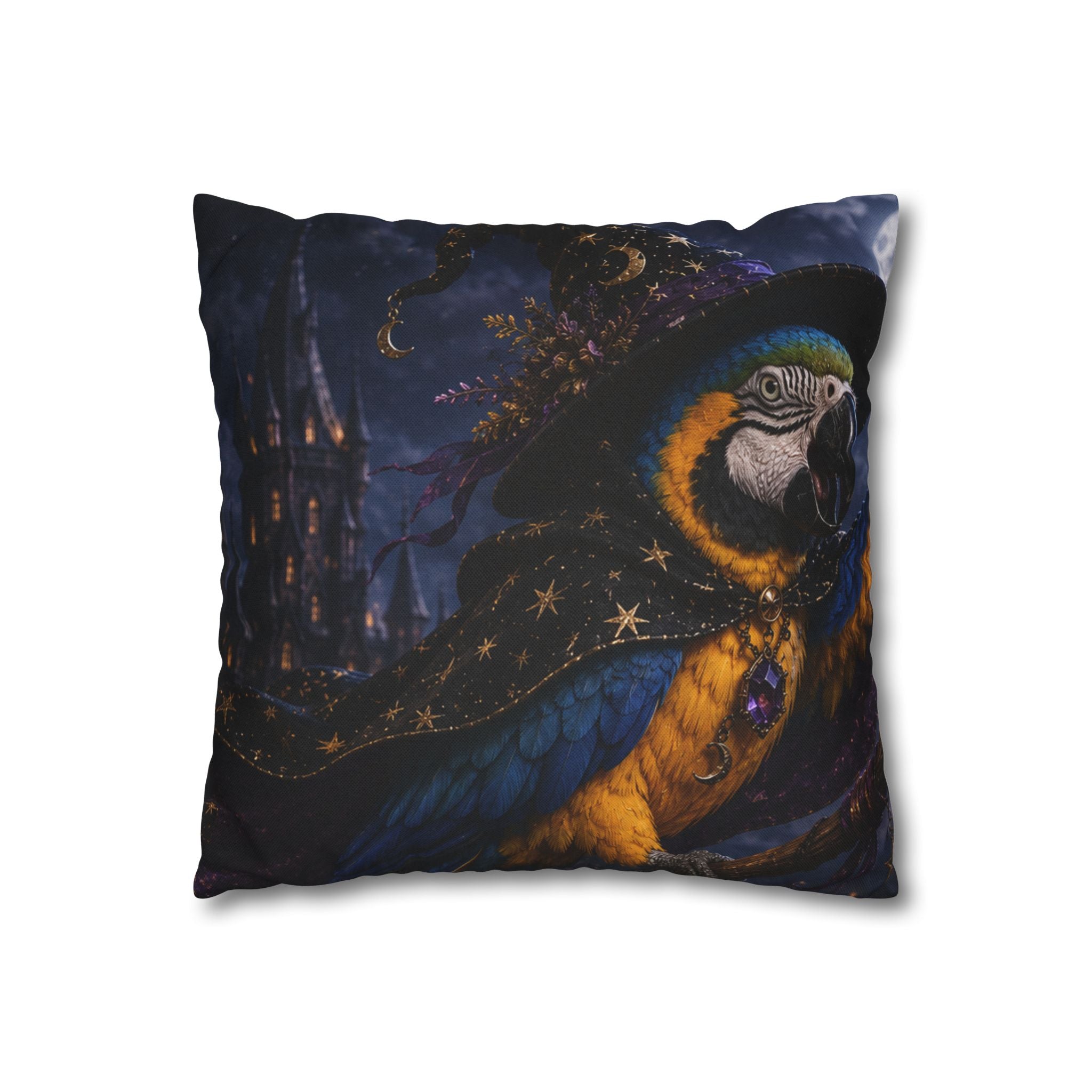 Mystic Parrot Decorative Pillowcase — Nighttime Wizardry Macaw Accent