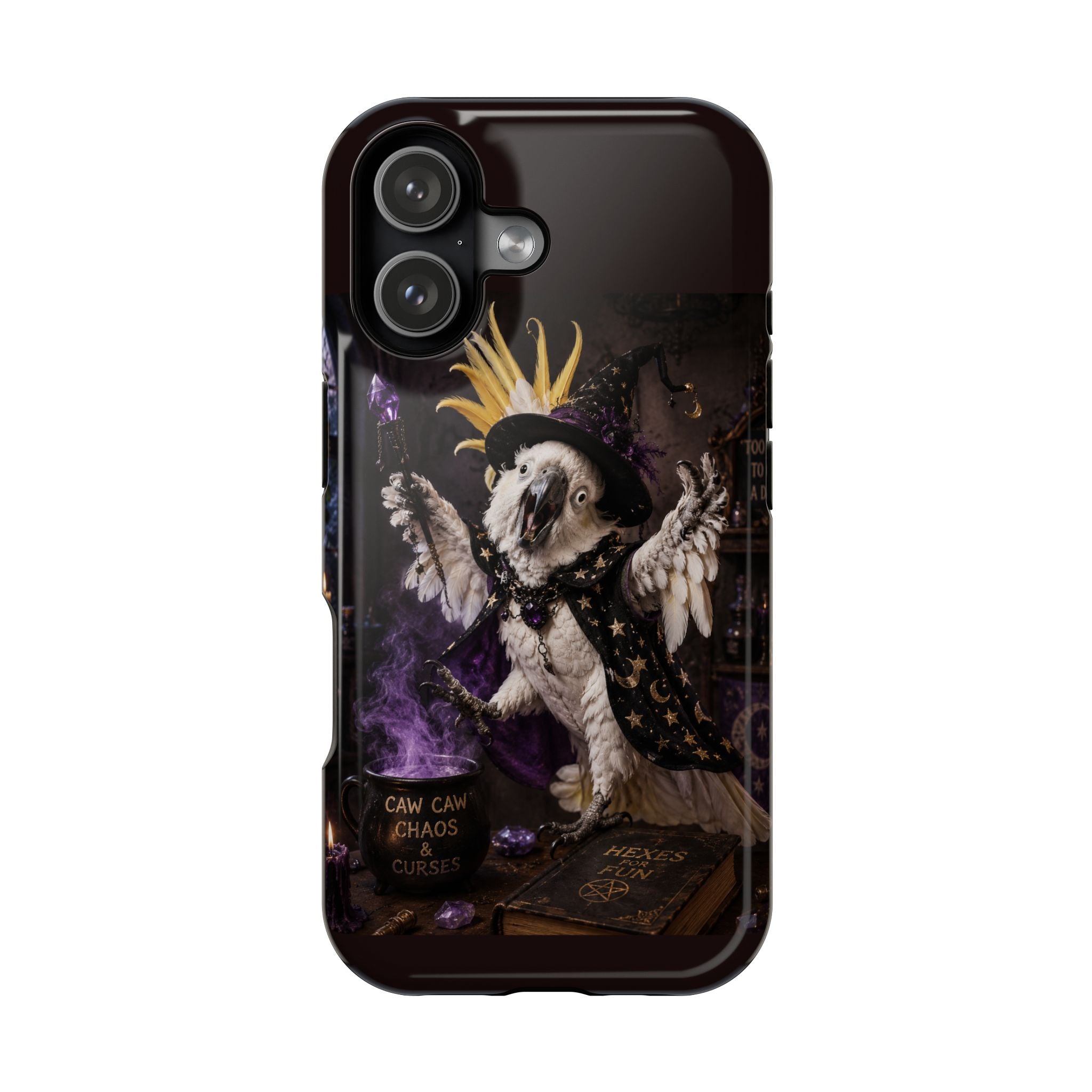 Magical Cockatoo Phone Case — Witchy Crow Chaos Design, Impact-Resistant Magnetic Case