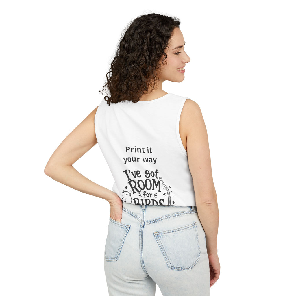 Wizard Flamingo Tank Top — "I’ve Got Room for Birds and Brooms" Graphic
