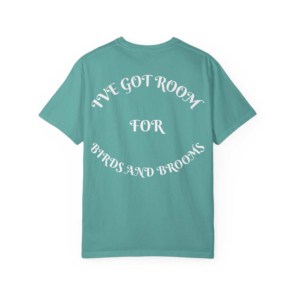 Witch Parrot T-Shirt — "Primordial Witch" Graphic Tee with "I've Got Room for Birds and Brooms" Back