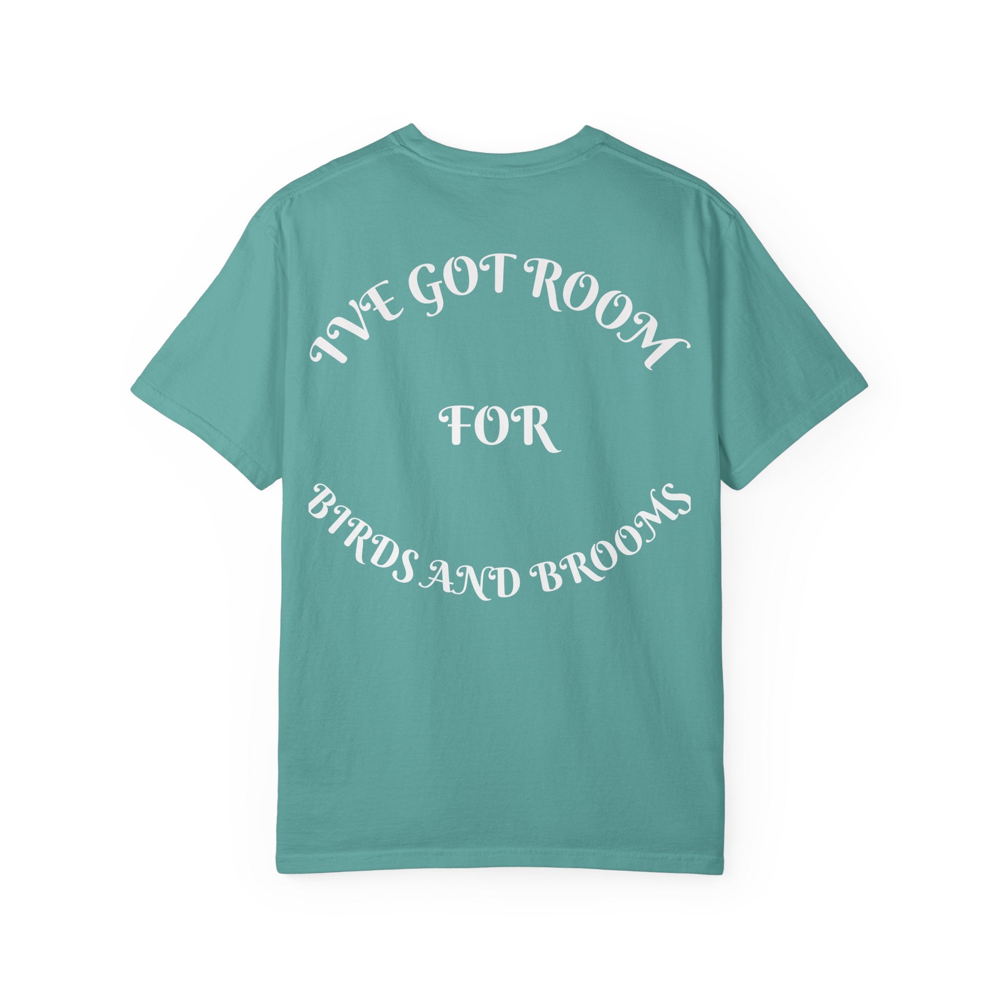 Witch Parrot T-Shirt — "Primordial Witch" Graphic Tee with "I've Got Room for Birds and Brooms" Back
