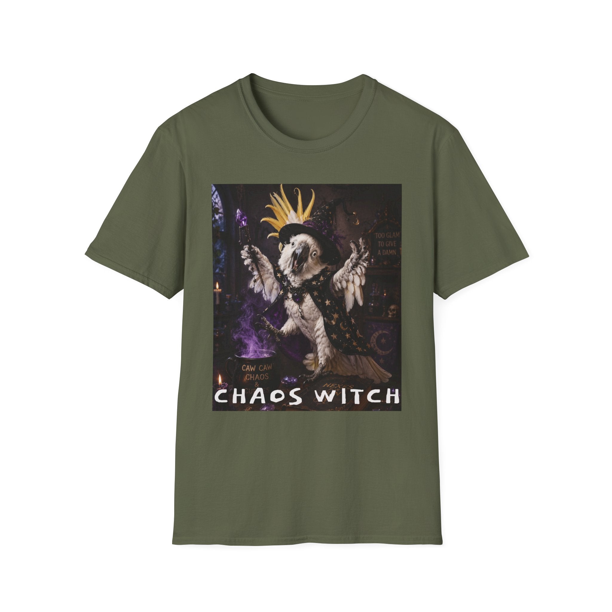 Chaos Witch T‑Shirt — Gothic Crow Crown Illustration
