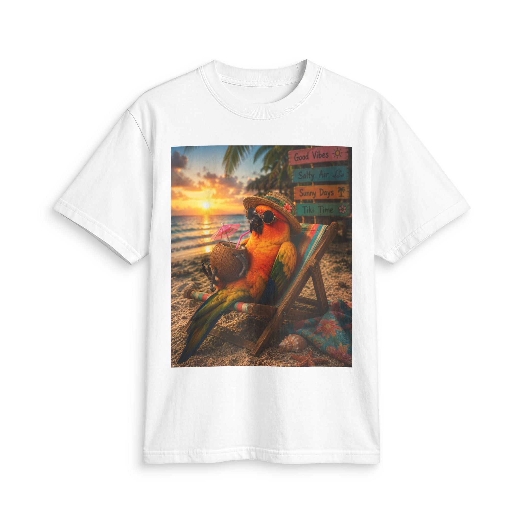 T-Shirt — "Birds and Salt Life" Tropical Beach Parrot Graphic Tee
