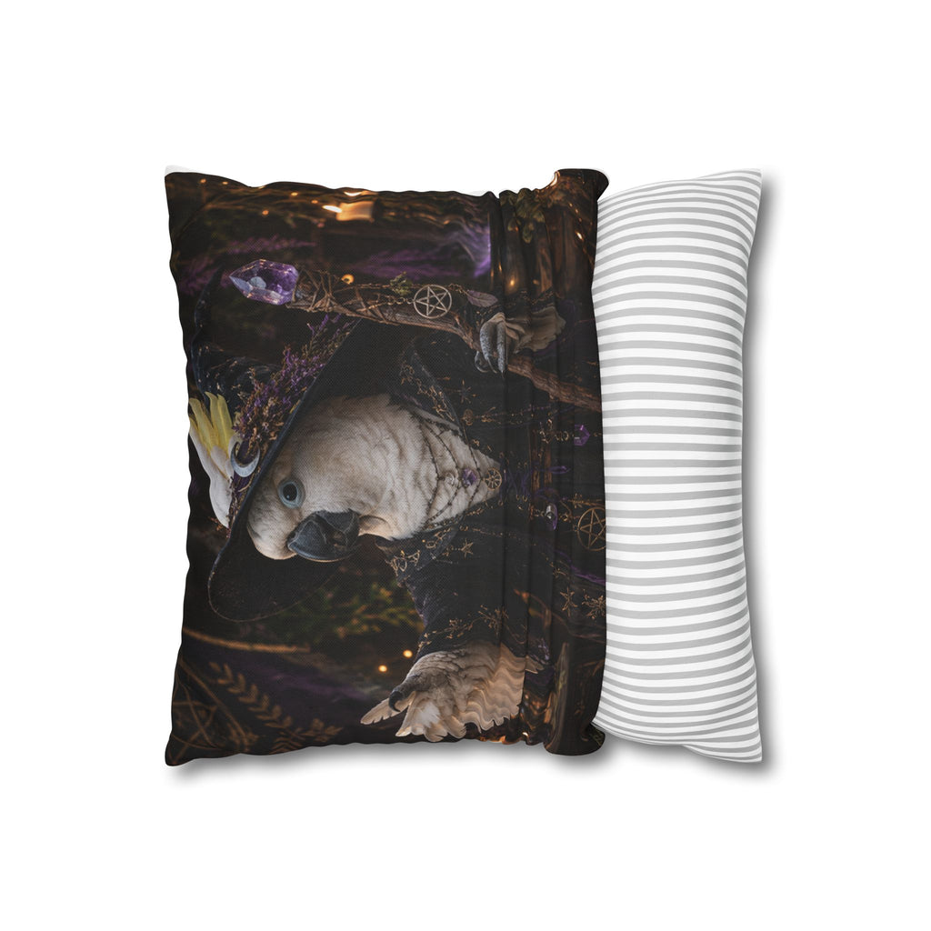 Witch Parrot Decorative Pillowcase — Mystic Cockatoo Accent Cushion Cover