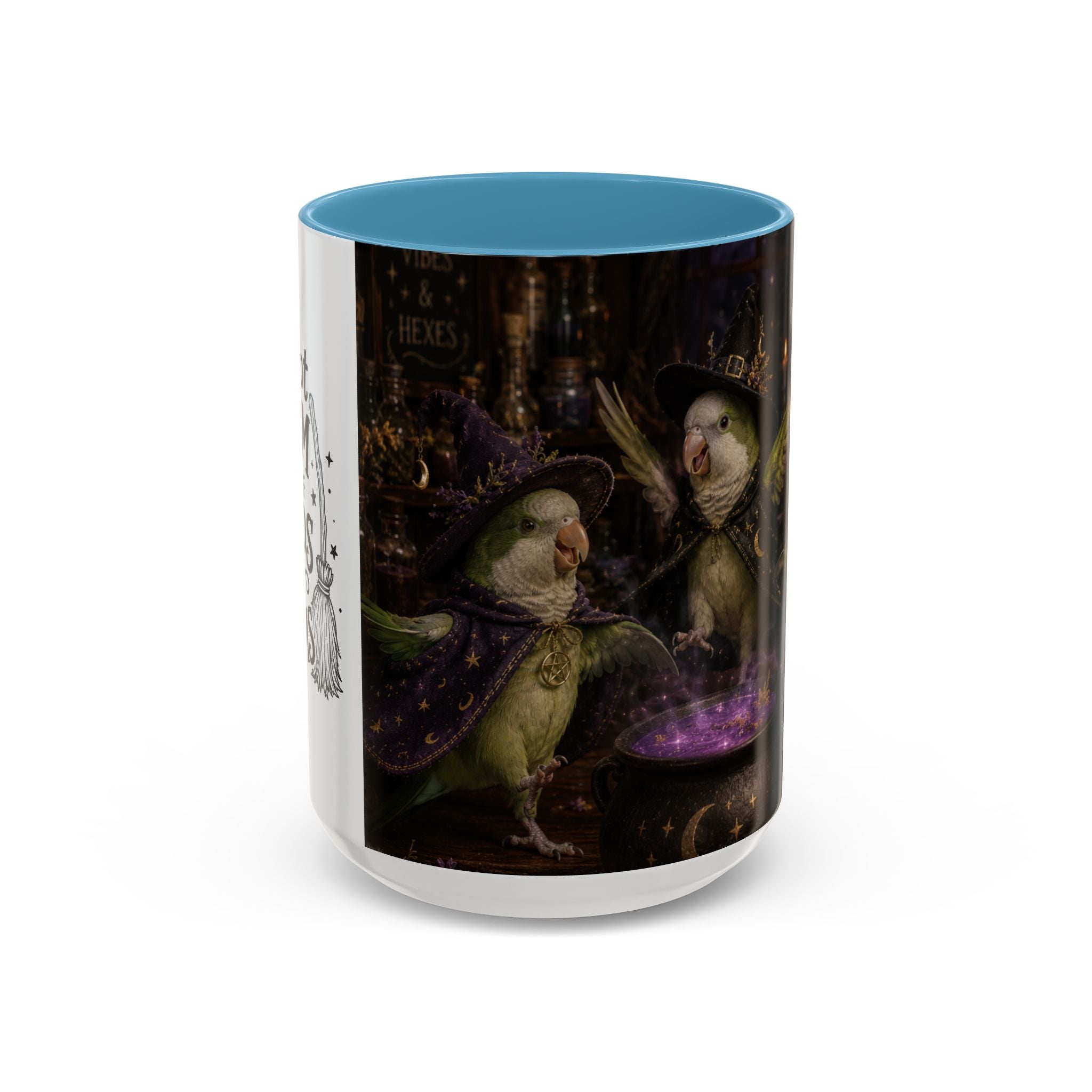 Witchy Parrot Coffee Mug — Cute Wizard Parakeet Magic Cauldron Accent Mug (11/15oz)