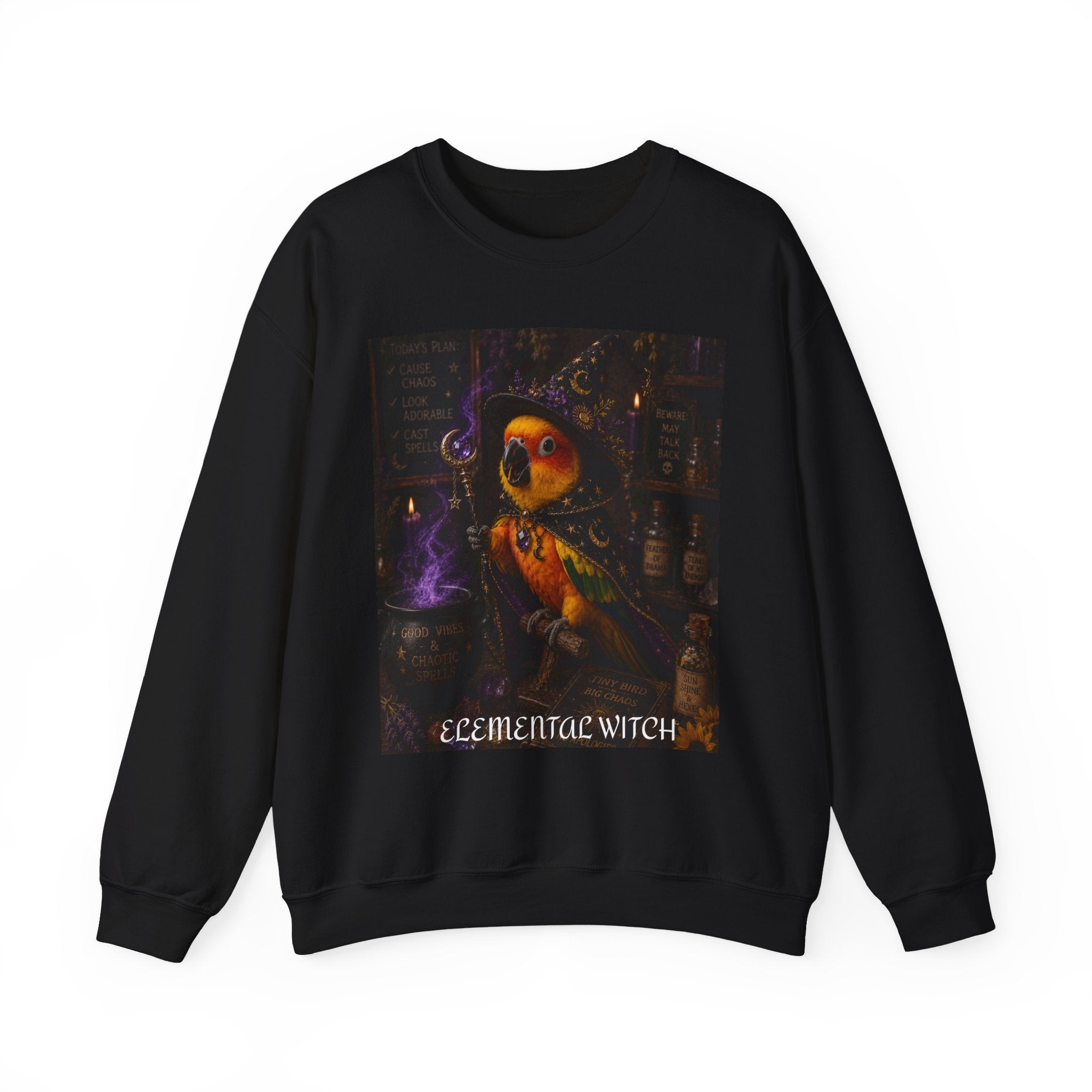 Elemental Witch Sun Conure l Sweatshirt – Mystical Halloween Graphic Crewneck