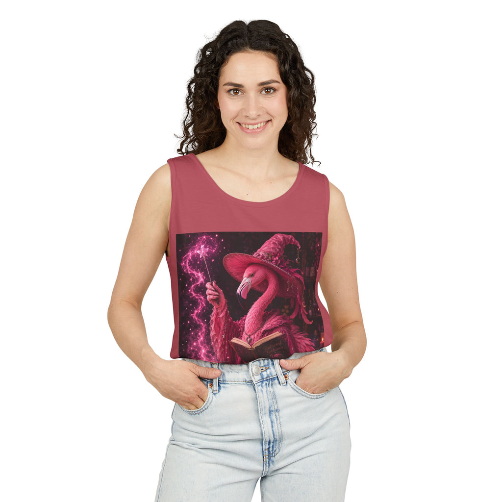 Wizard Flamingo Tank Top — "I’ve Got Room for Birds and Brooms" Graphic