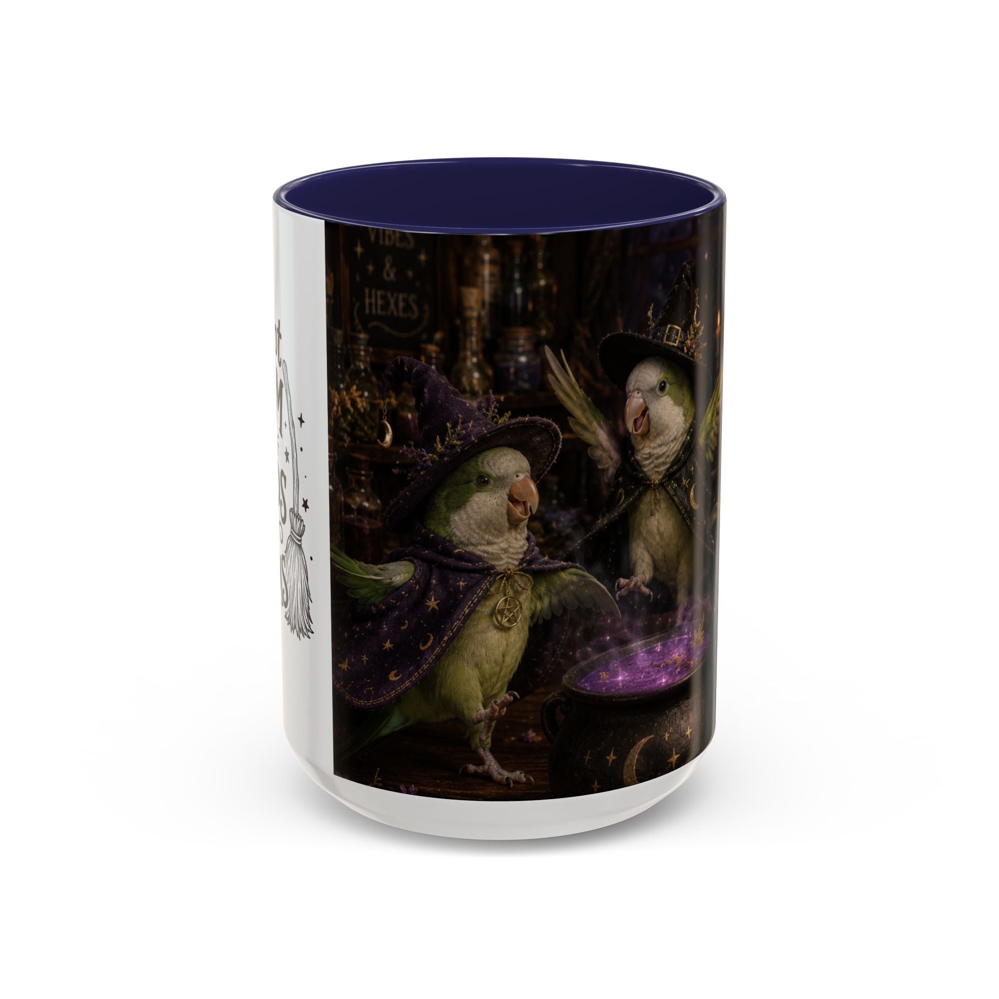 Witchy Parrot Coffee Mug — Cute Wizard Parakeet Magic Cauldron Accent Mug (11/15oz)