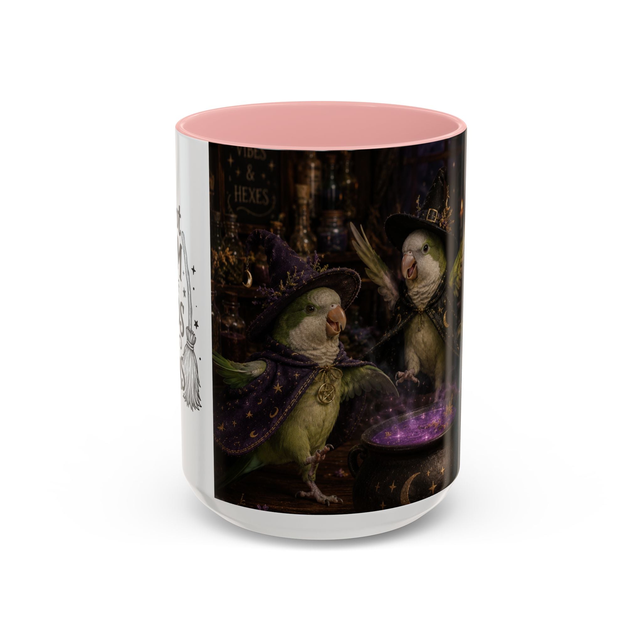 Witchy Parrot Coffee Mug — Cute Wizard Parakeet Magic Cauldron Accent Mug (11/15oz)