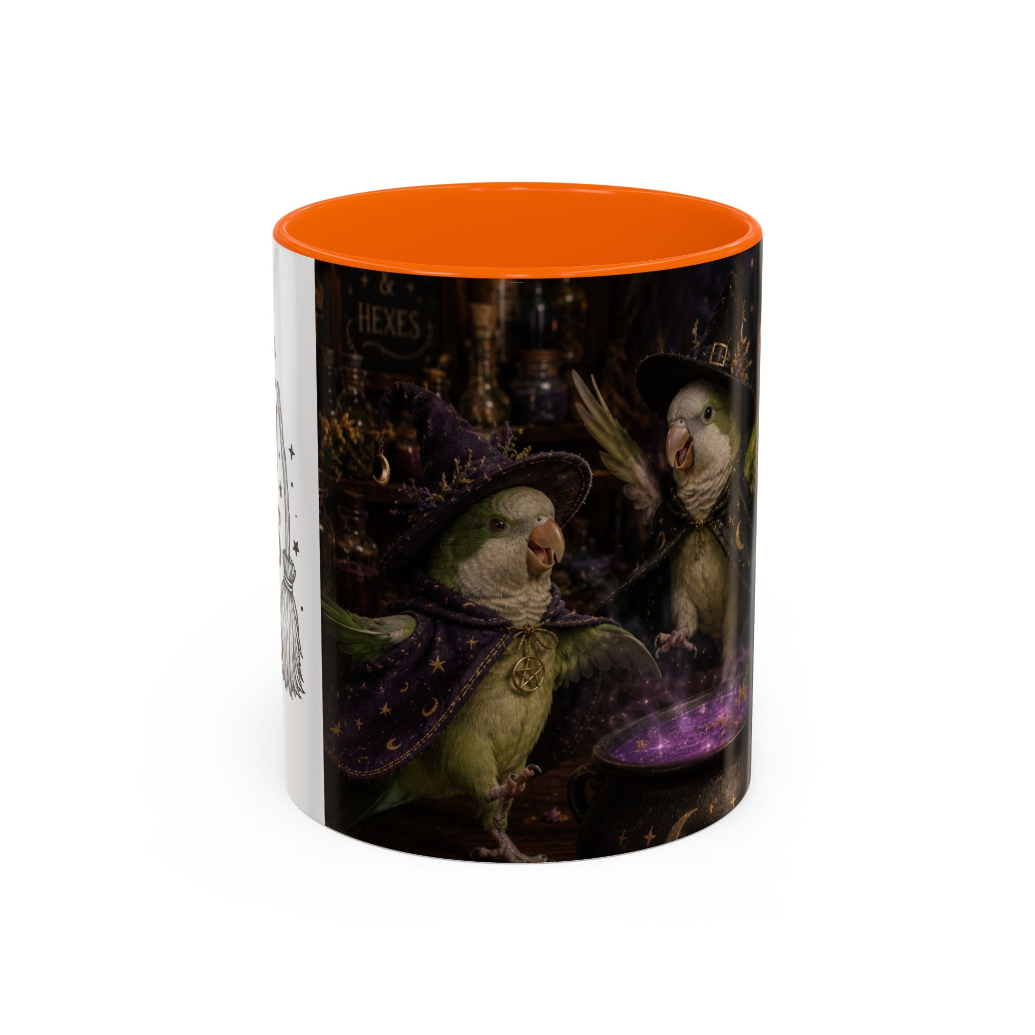 Witchy Parrot Coffee Mug — Cute Wizard Parakeet Magic Cauldron Accent Mug (11/15oz)