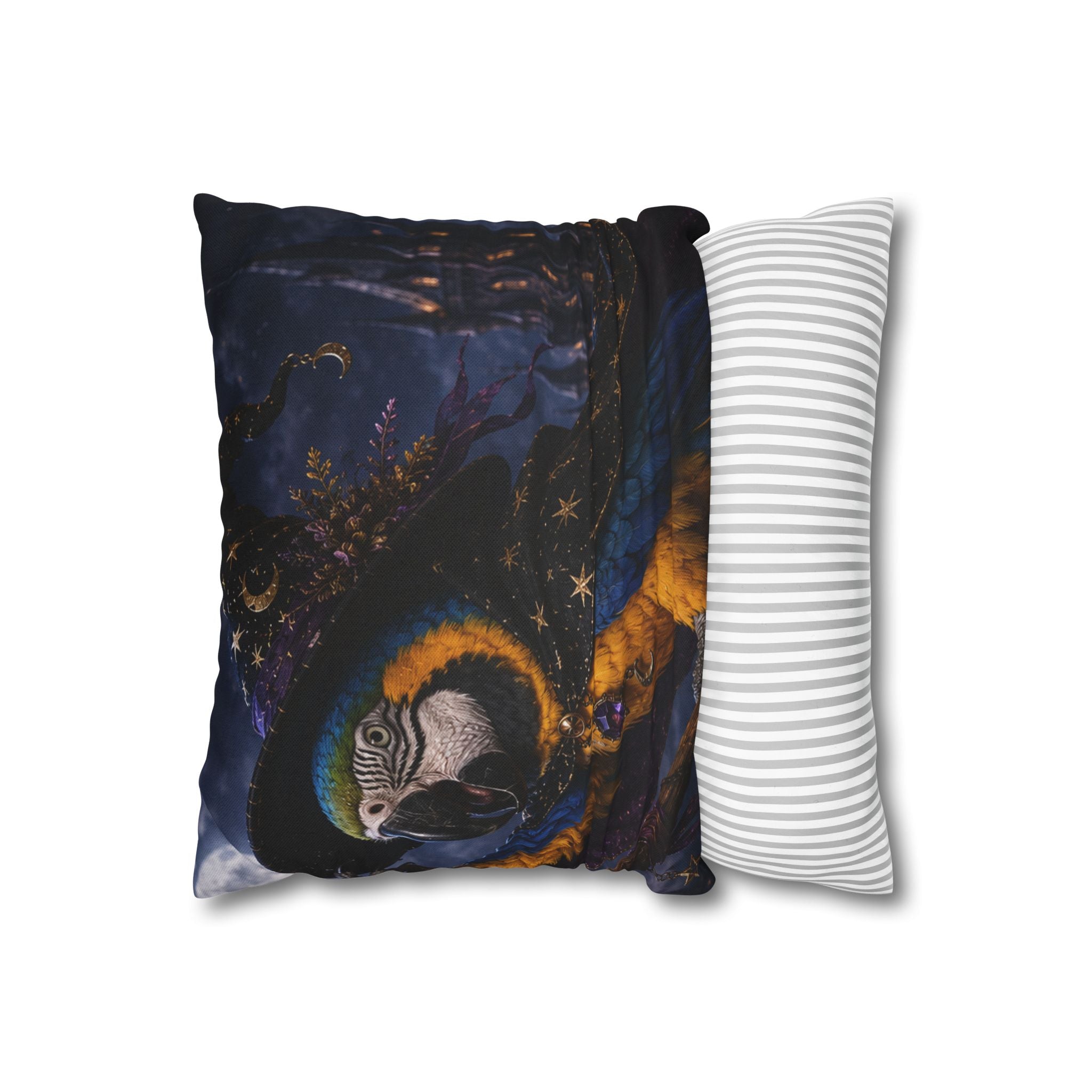 Mystic Parrot Decorative Pillowcase — Nighttime Wizardry Macaw Accent