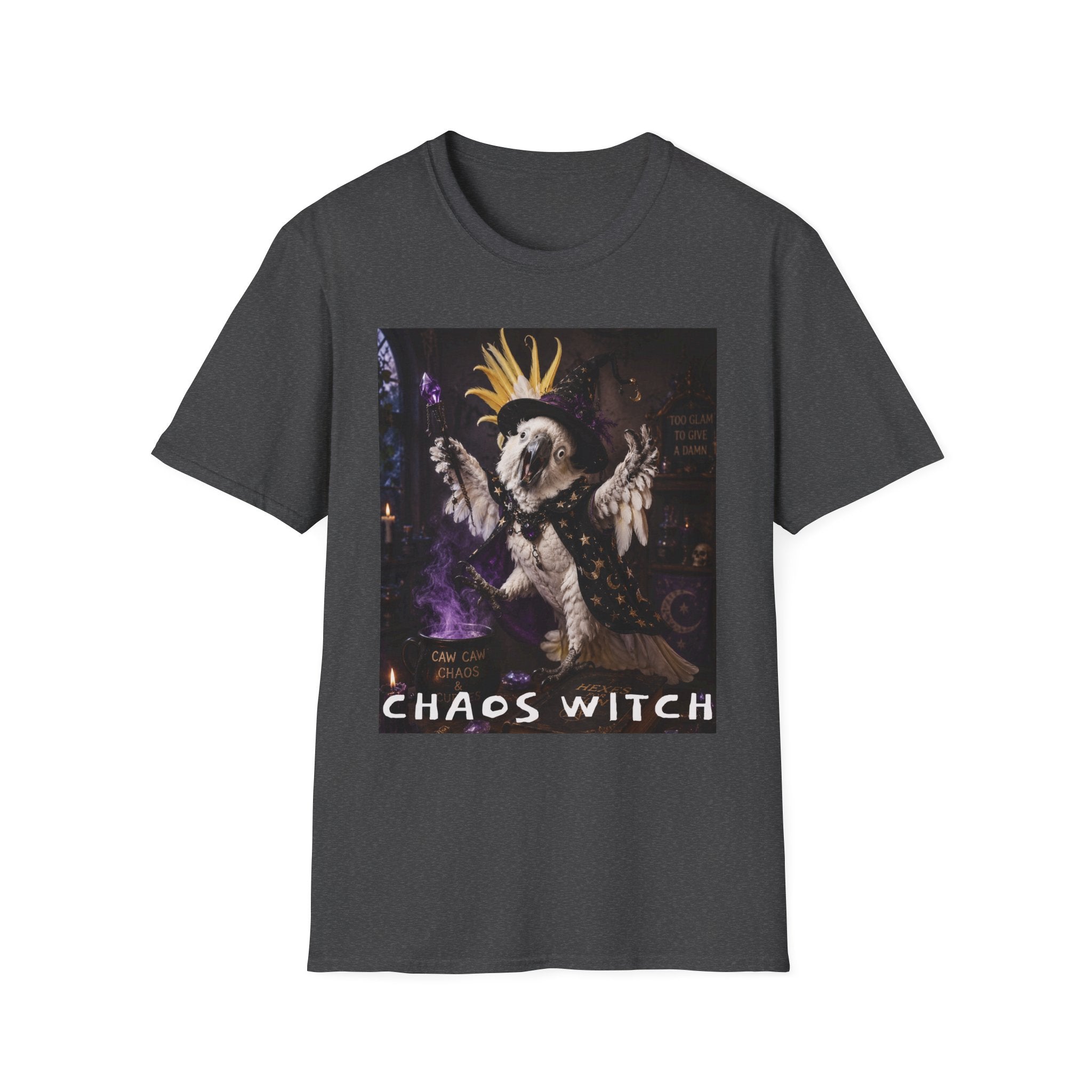 Chaos Witch T‑Shirt — Gothic Crow Crown Illustration