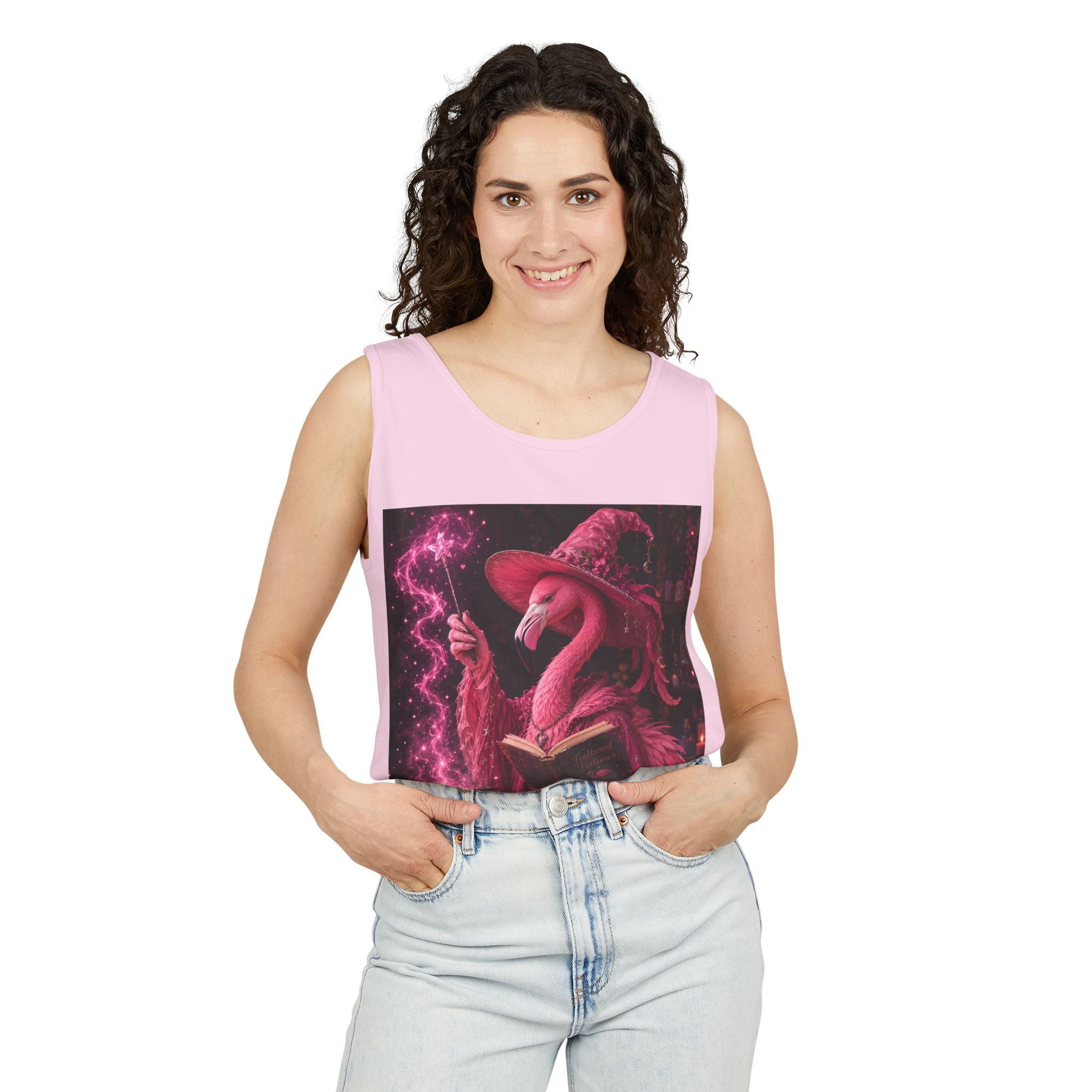 Wizard Flamingo Tank Top — "I’ve Got Room for Birds and Brooms" Graphic