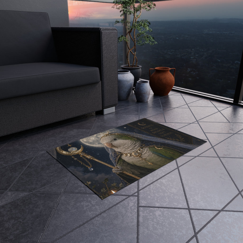 Goddess Parrot Moon Outdoor Rug — Celestial Bird Patio Mat