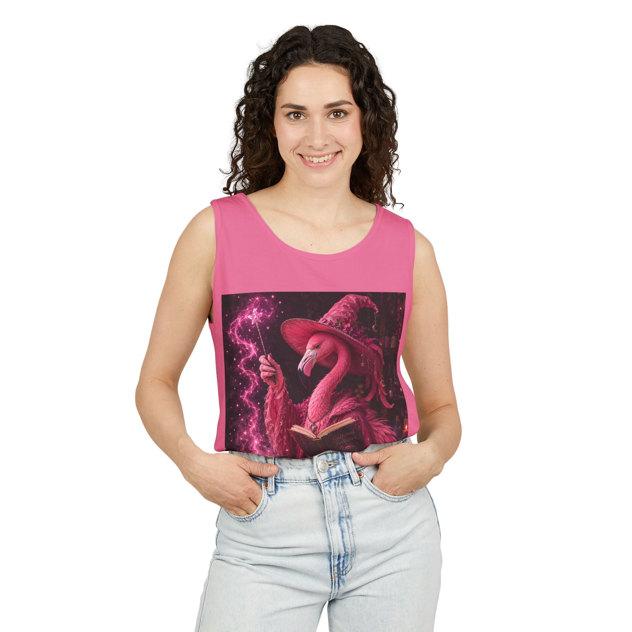 Wizard Flamingo Tank Top — "I’ve Got Room for Birds and Brooms" Graphic
