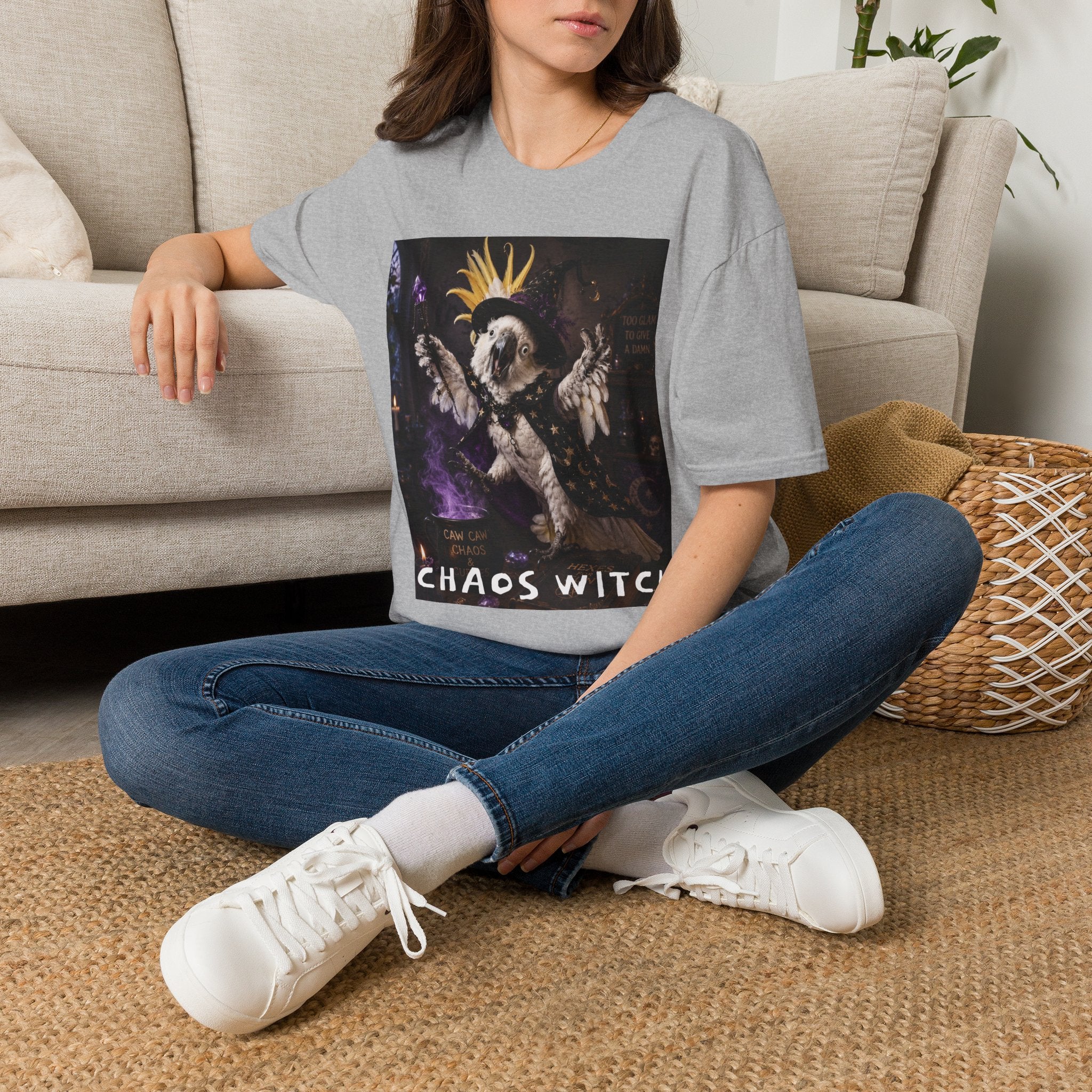 Chaos Witch T‑Shirt — Gothic Crow Crown Illustration